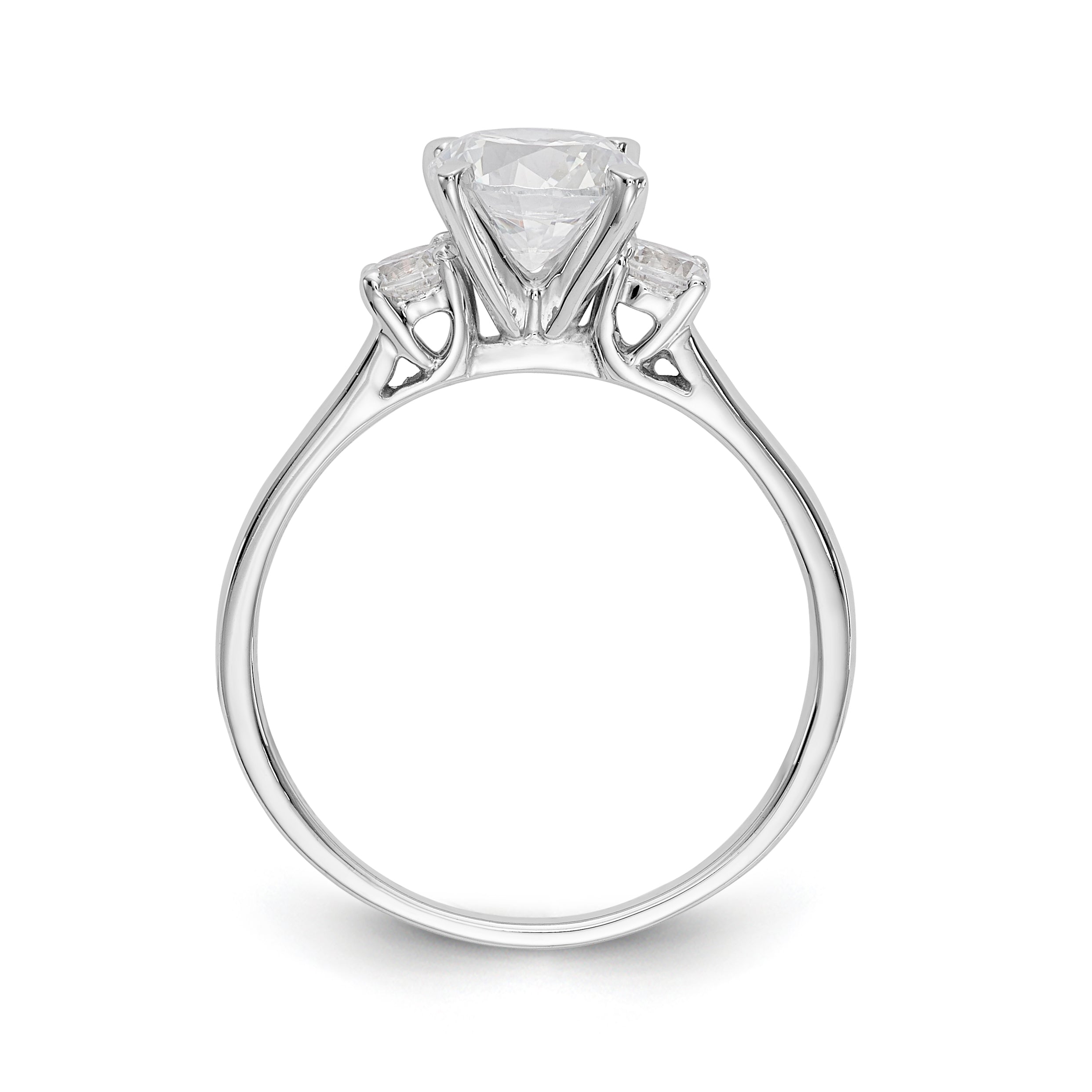 14K White Gold 3-Stone Peg Set Center Semi-mount Diamond Engagement Ring - 7