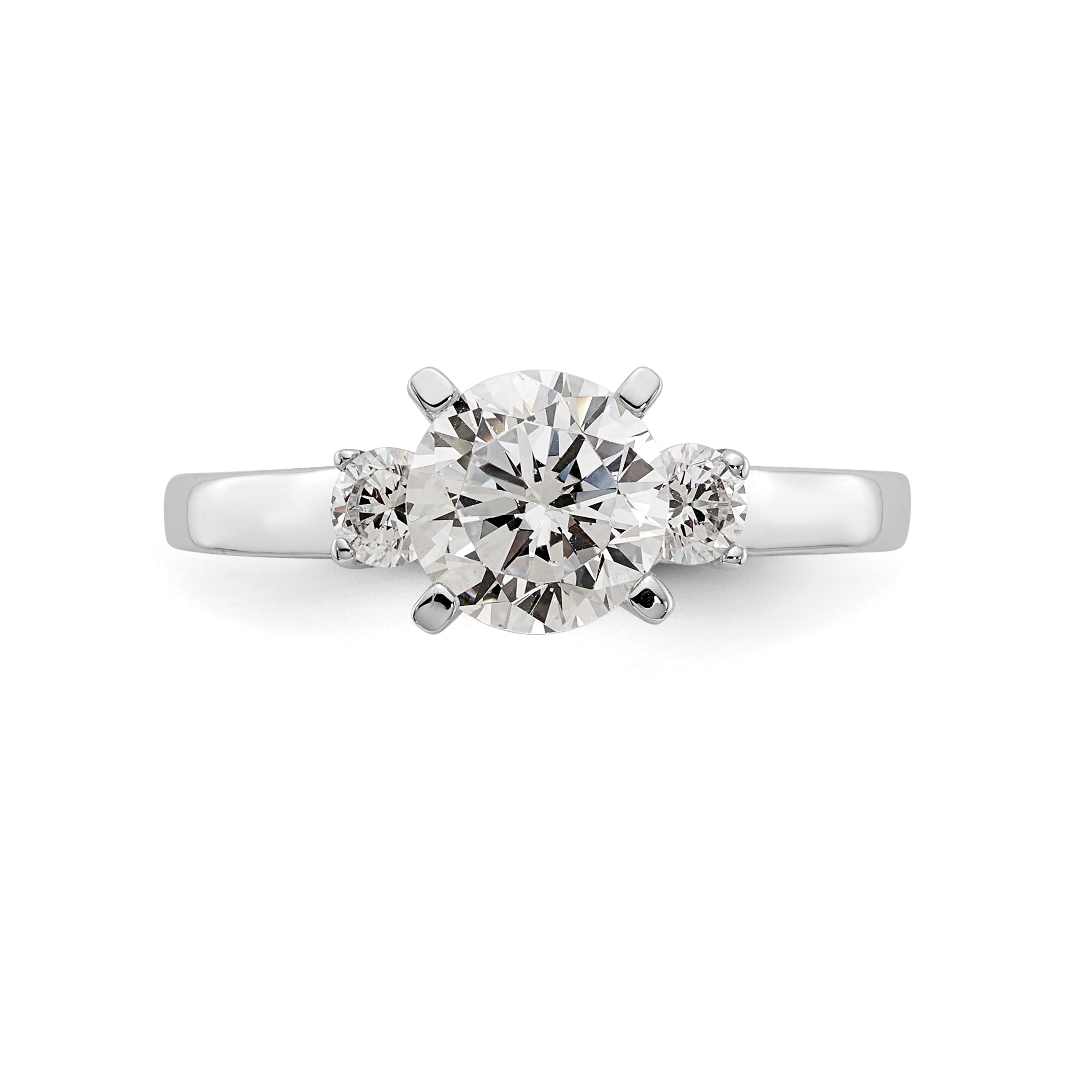 14K White Gold 3-Stone Peg Set Center Semi-mount Diamond Engagement Ring - 7
