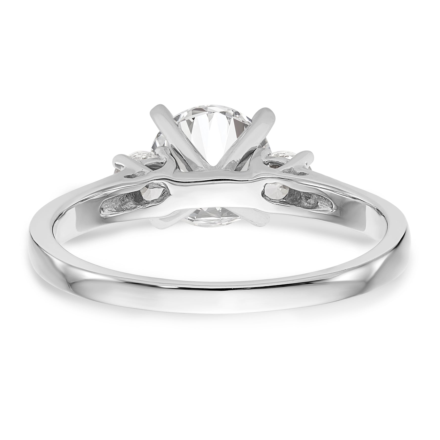 14K White Gold 3-Stone Peg Set Center Semi-mount Diamond Engagement Ring - 7