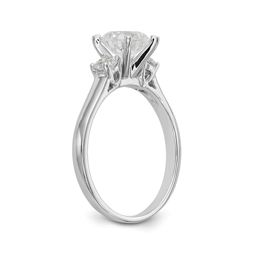 14K White Gold 3-Stone Peg Set Center Semi-mount Diamond Engagement Ring - 7