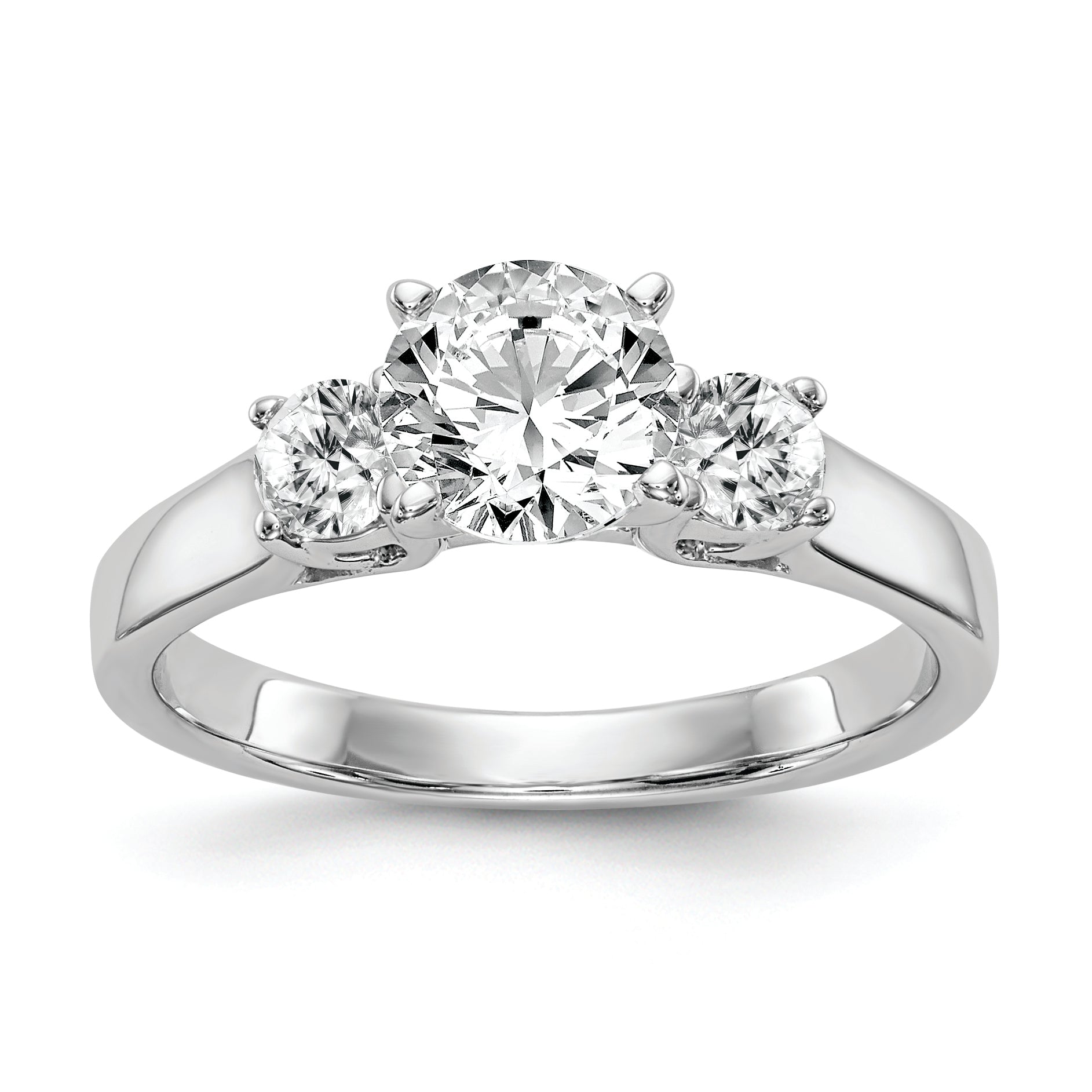 14K White Gold 3-Stone Peg Set Center Semi-mount Diamond Engagement Ring Main image