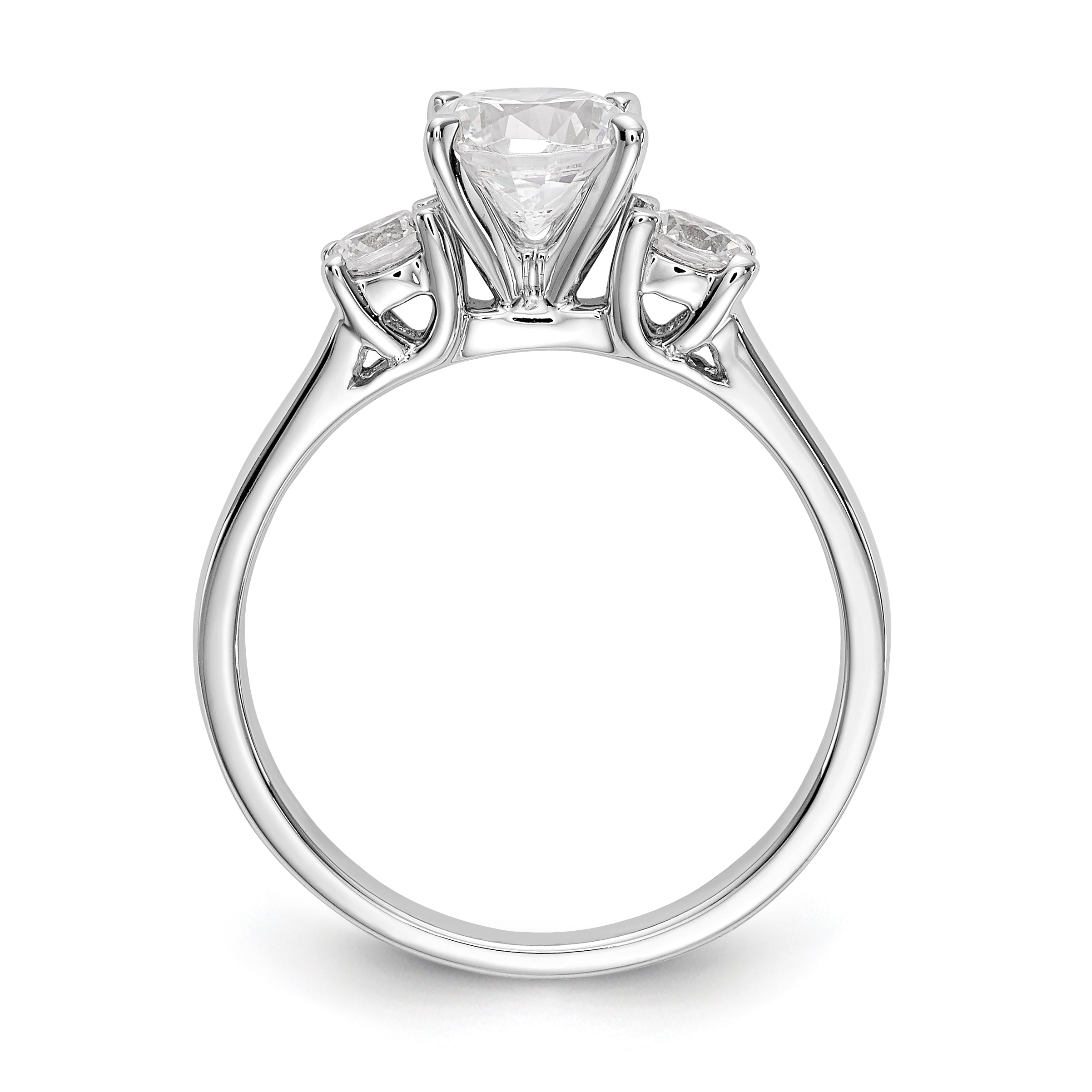 14K White Gold 3-Stone Peg Set Center Semi-mount Diamond Engagement Ring - 7