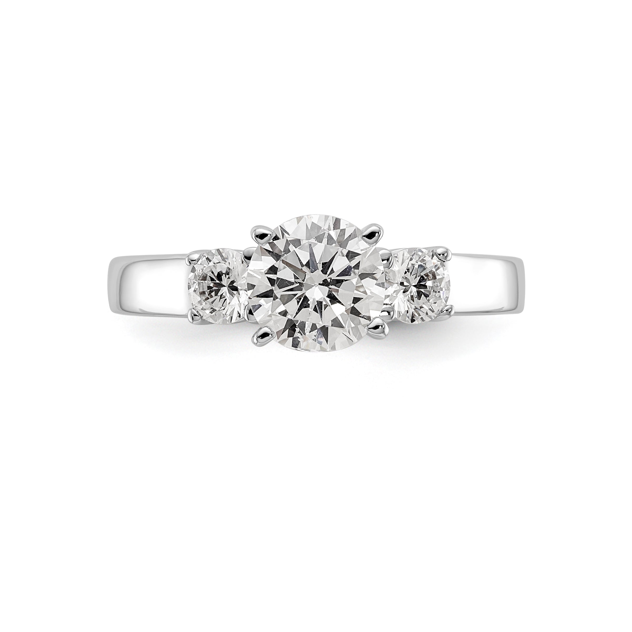14K White Gold 3-Stone Peg Set Center Semi-mount Diamond Engagement Ring - 7