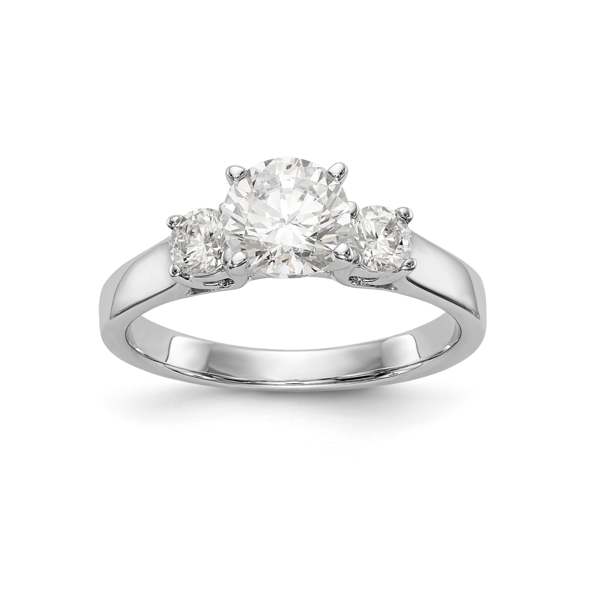 14K White Gold 3-Stone Peg Set Center Semi-mount Diamond Engagement Ring - 7