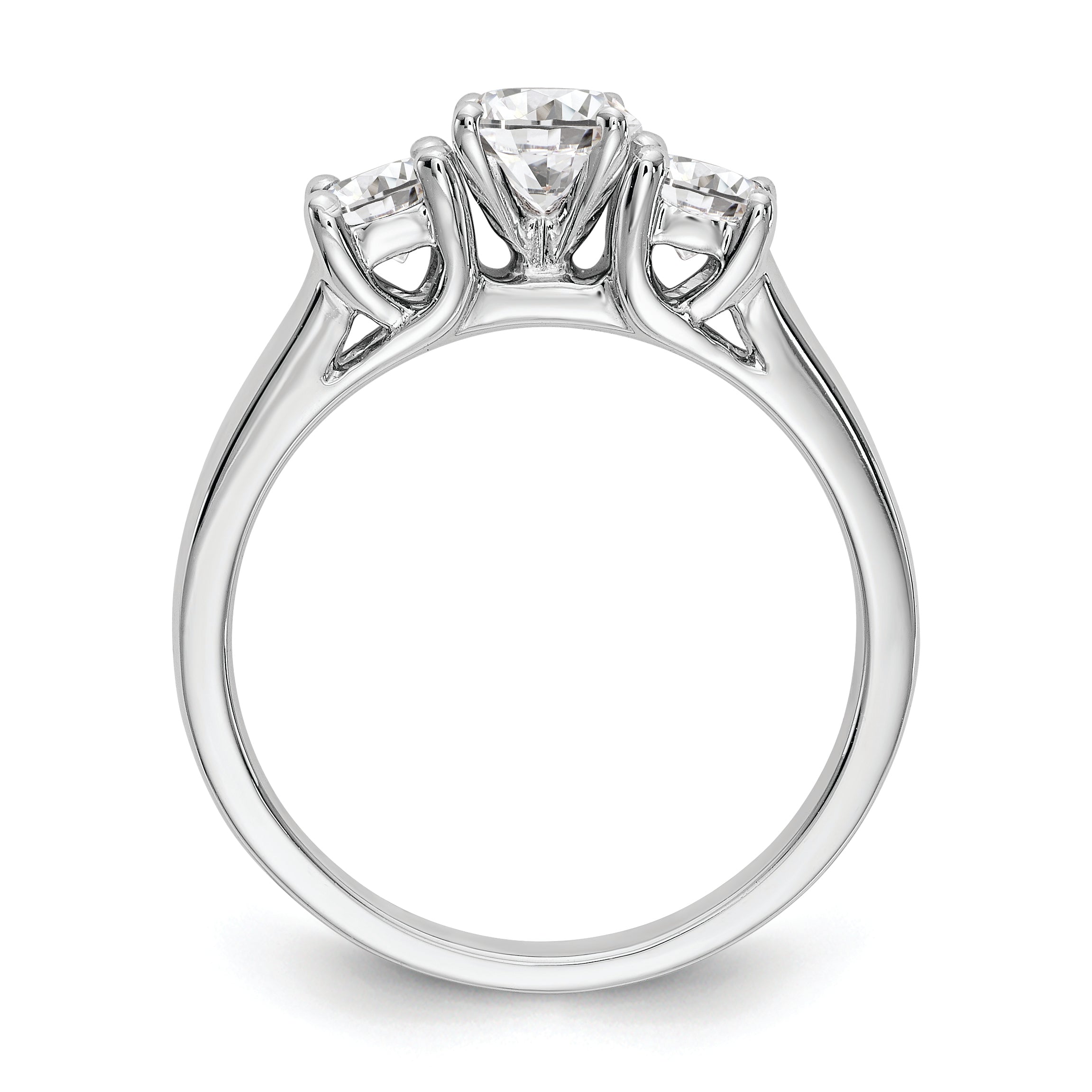 14K White Gold 3-Stone Peg Set Center Semi-mount Diamond Engagement Ring Secondary image