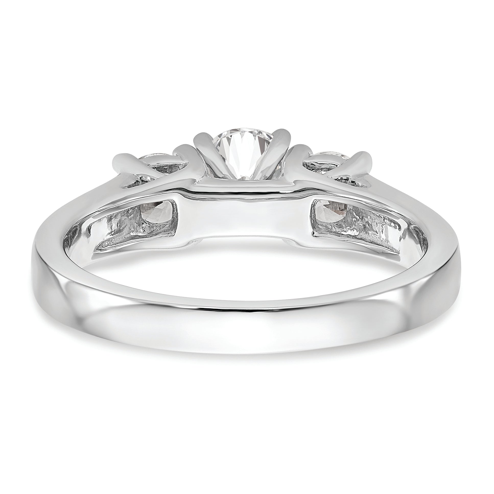 14K White Gold 3-Stone Peg Set Center Semi-mount Diamond Engagement Ring