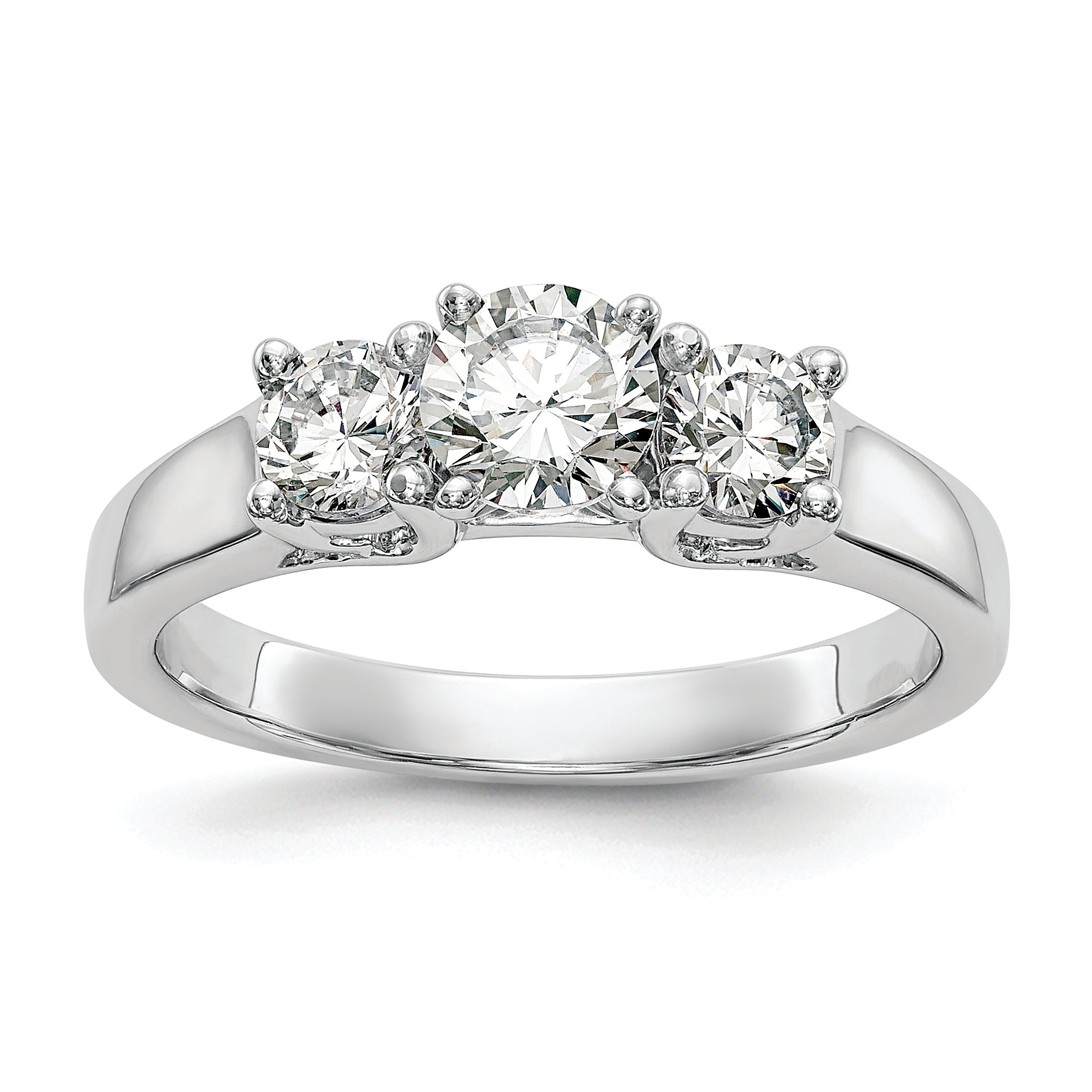 14K White Gold 3-Stone Peg Set Center Semi-mount Diamond Engagement Ring Main image
