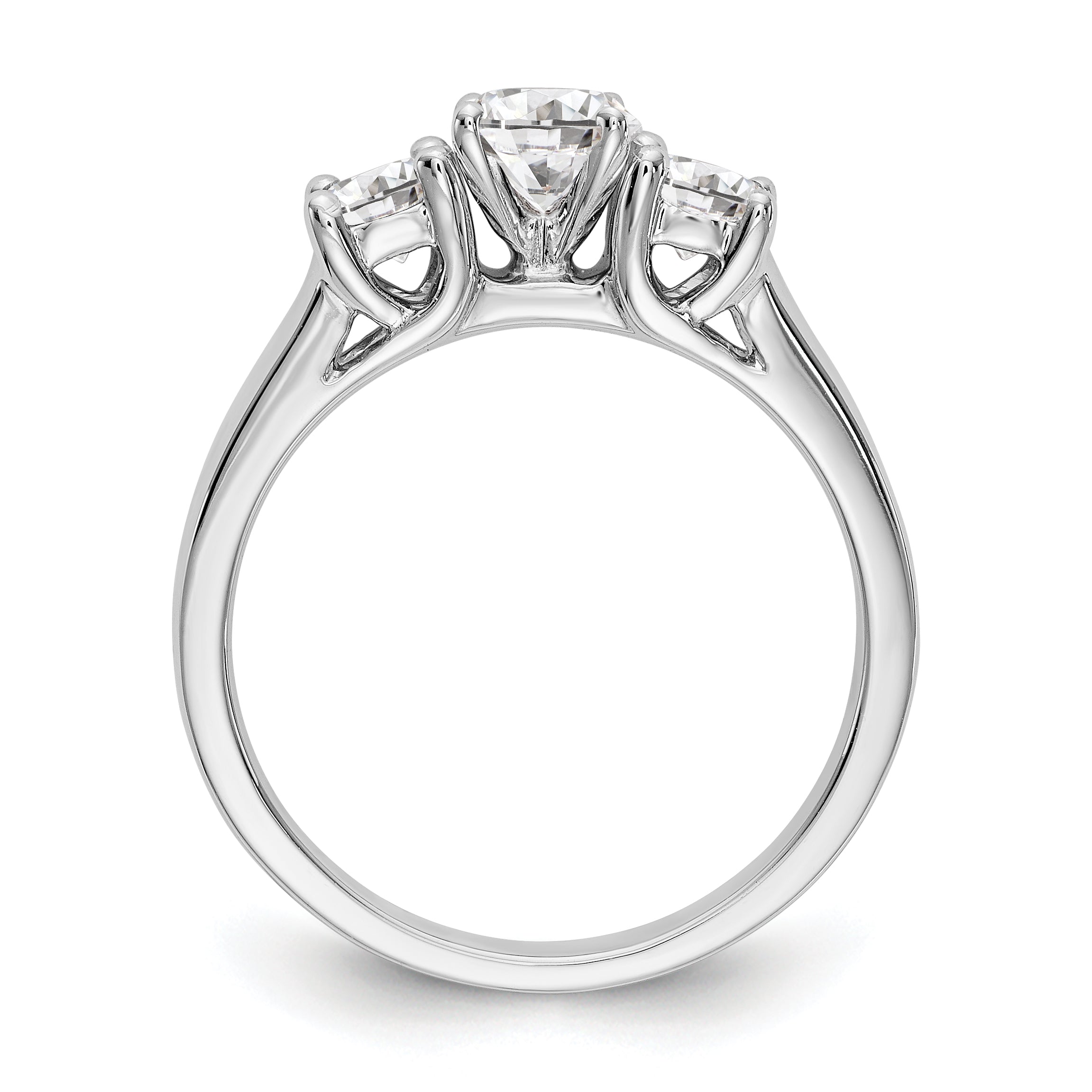 14K White Gold 3-Stone Peg Set Center Semi-mount Diamond Engagement Ring - 7