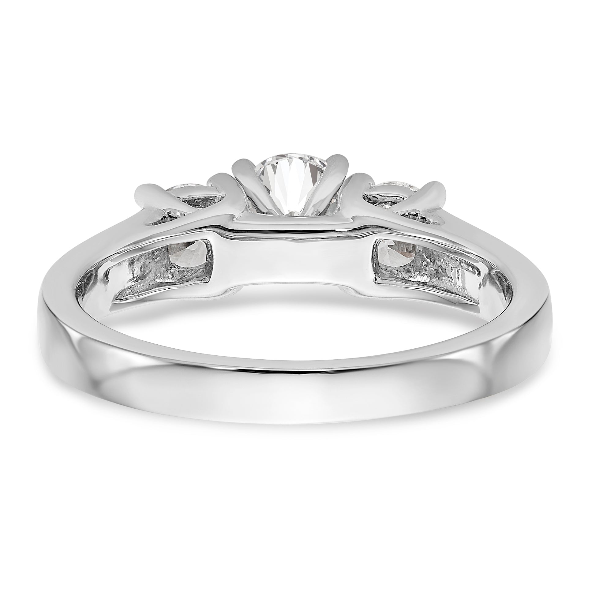14K White Gold 3-Stone Peg Set Center Semi-mount Diamond Engagement Ring - 7