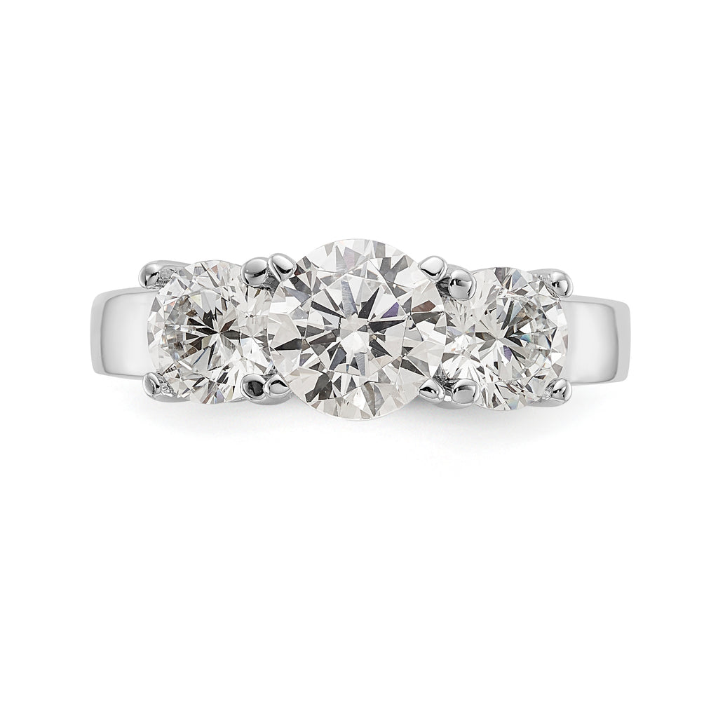 14K White Gold 3-Stone Peg Set Center Semi-mount Diamond Engagement Ring