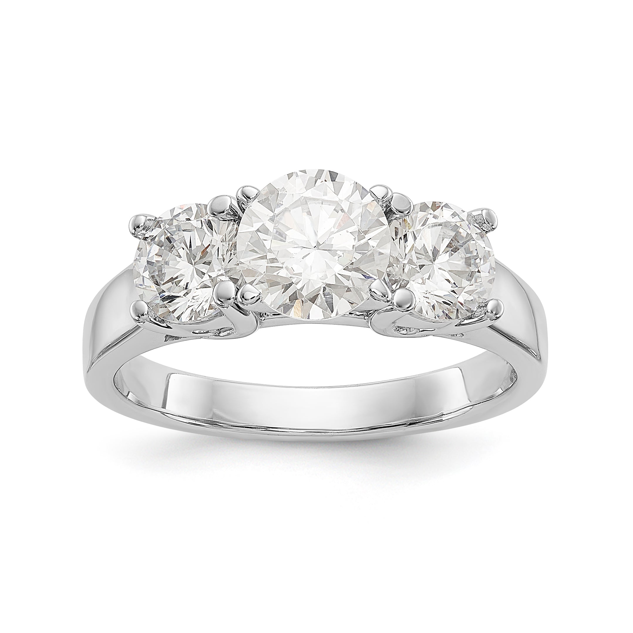 14K White Gold 3-Stone Peg Set Center Semi-mount Diamond Engagement Ring Main image