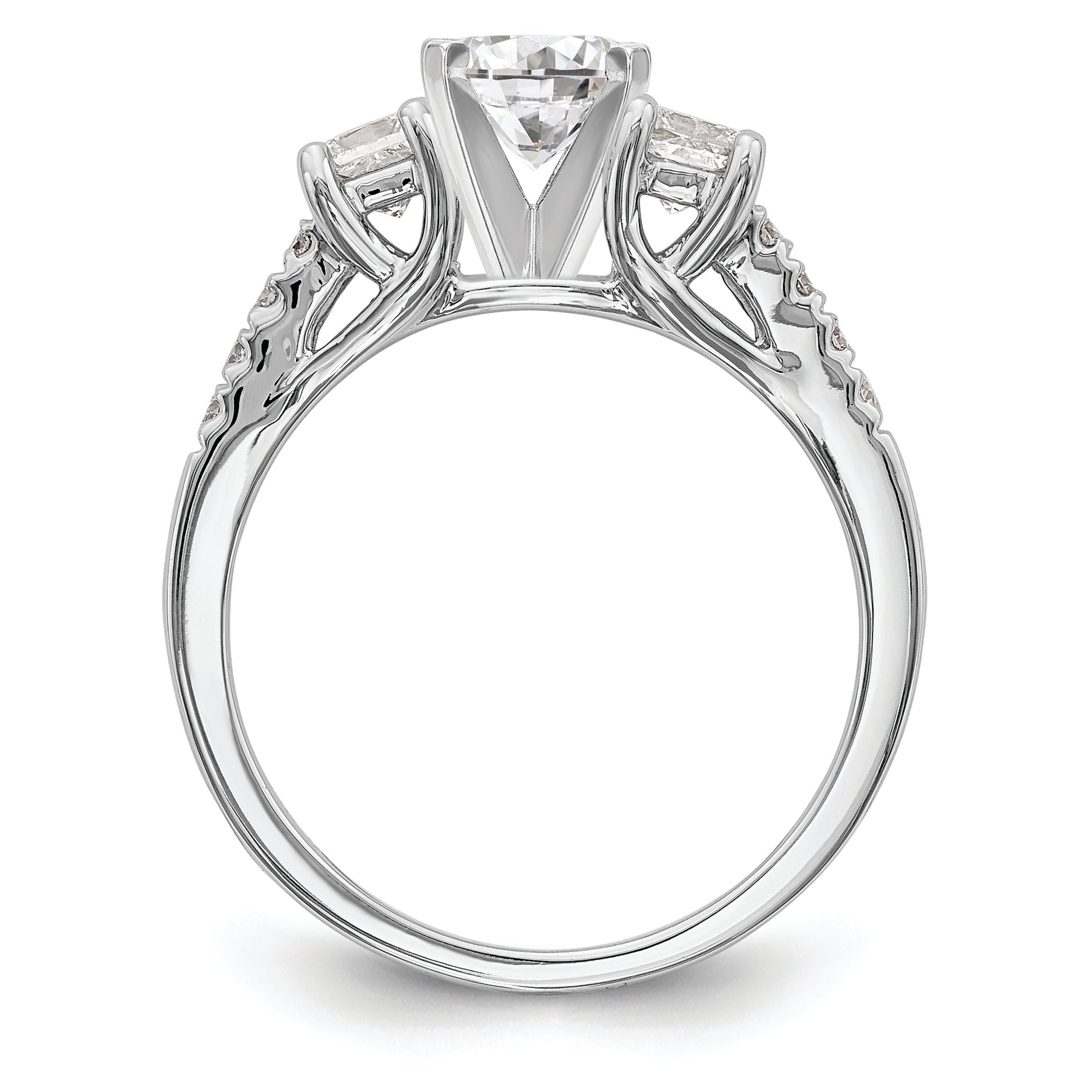 14K White Gold 3-Stone Plus Peg Set Center Princess Diamond Semi-mount Engagement Ring Secondary image