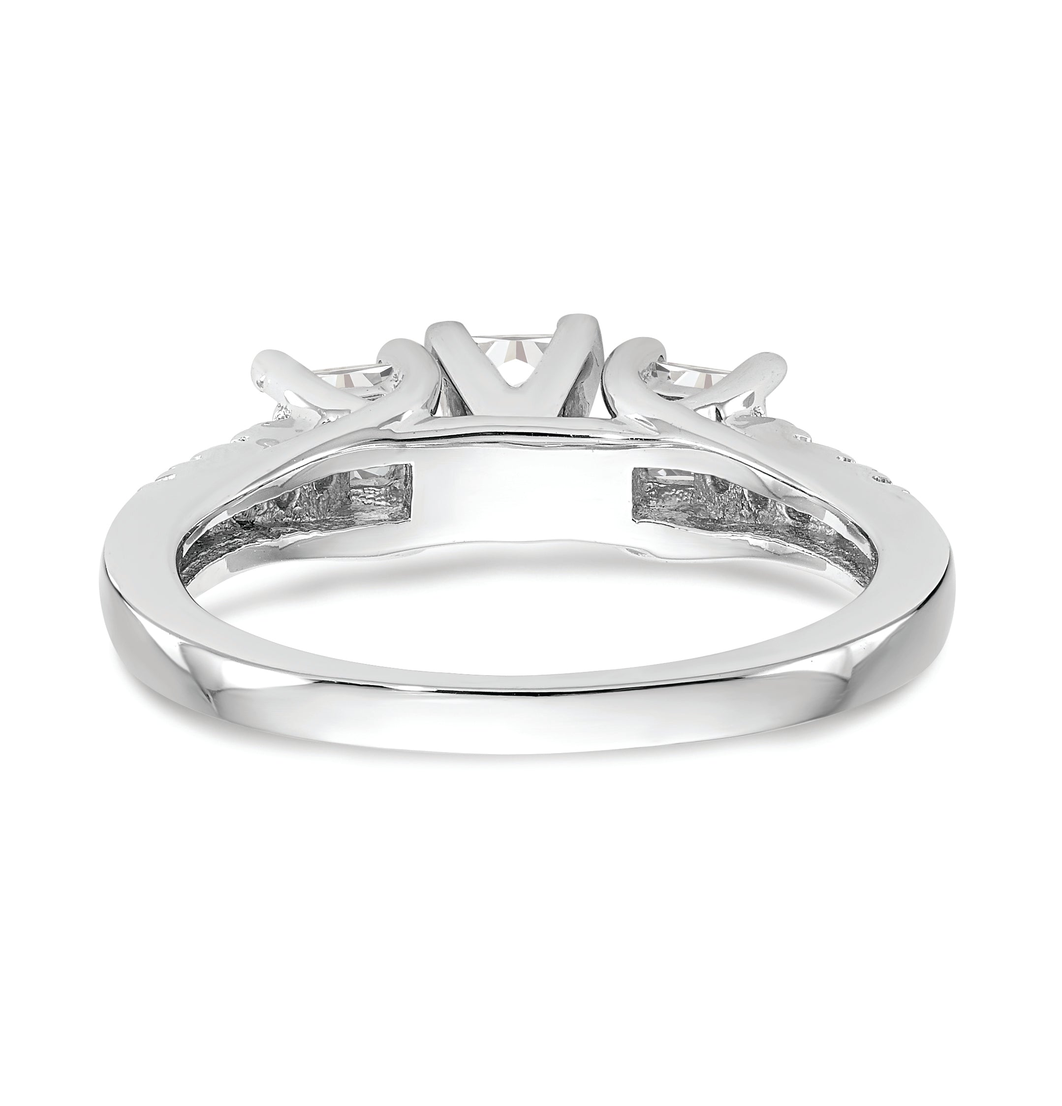 14K White Gold 3-Stone Plus Peg Set Center Princess Diamond Semi-mount Engagement Ring