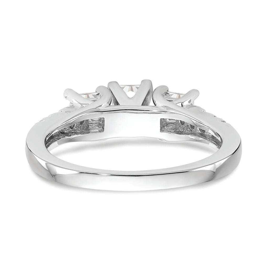 14K White Gold 3-Stone Plus Peg Set Center Princess Diamond Semi-mount Engagement Ring