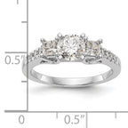 14K White Gold 3-Stone Plus Peg Set Center Princess Diamond Semi-mount Engagement Ring