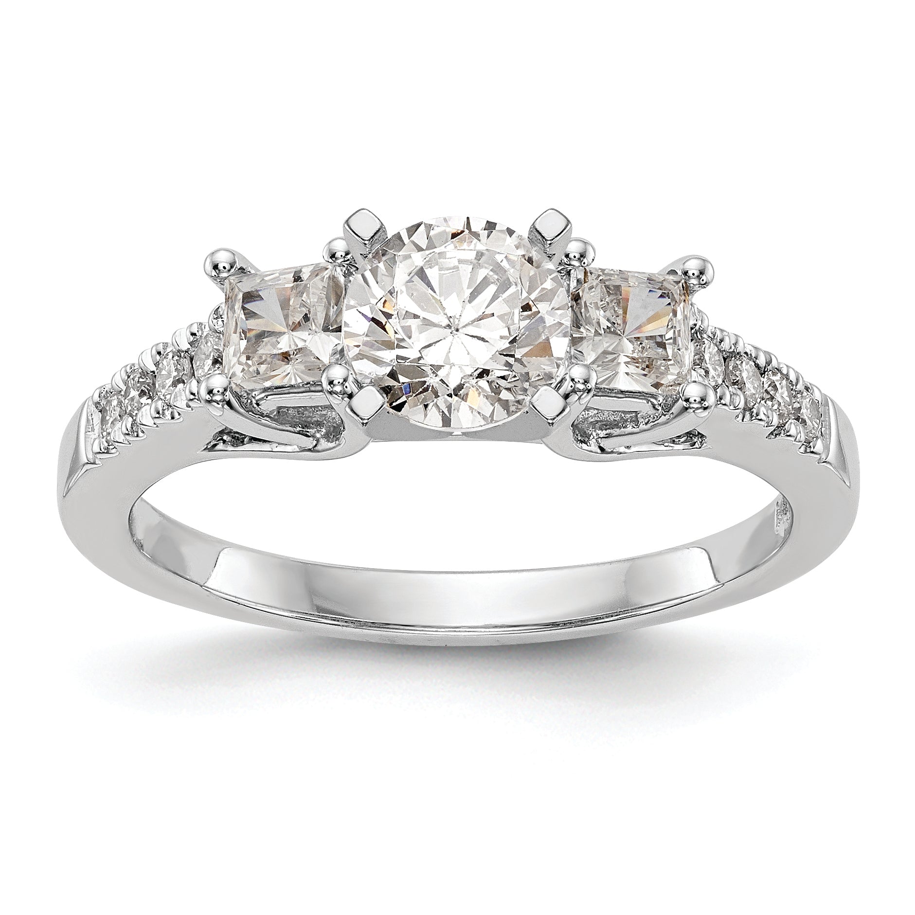 14K White Gold 3-Stone Plus Peg Set Center Princess Diamond Semi-mount Engagement Ring Main image