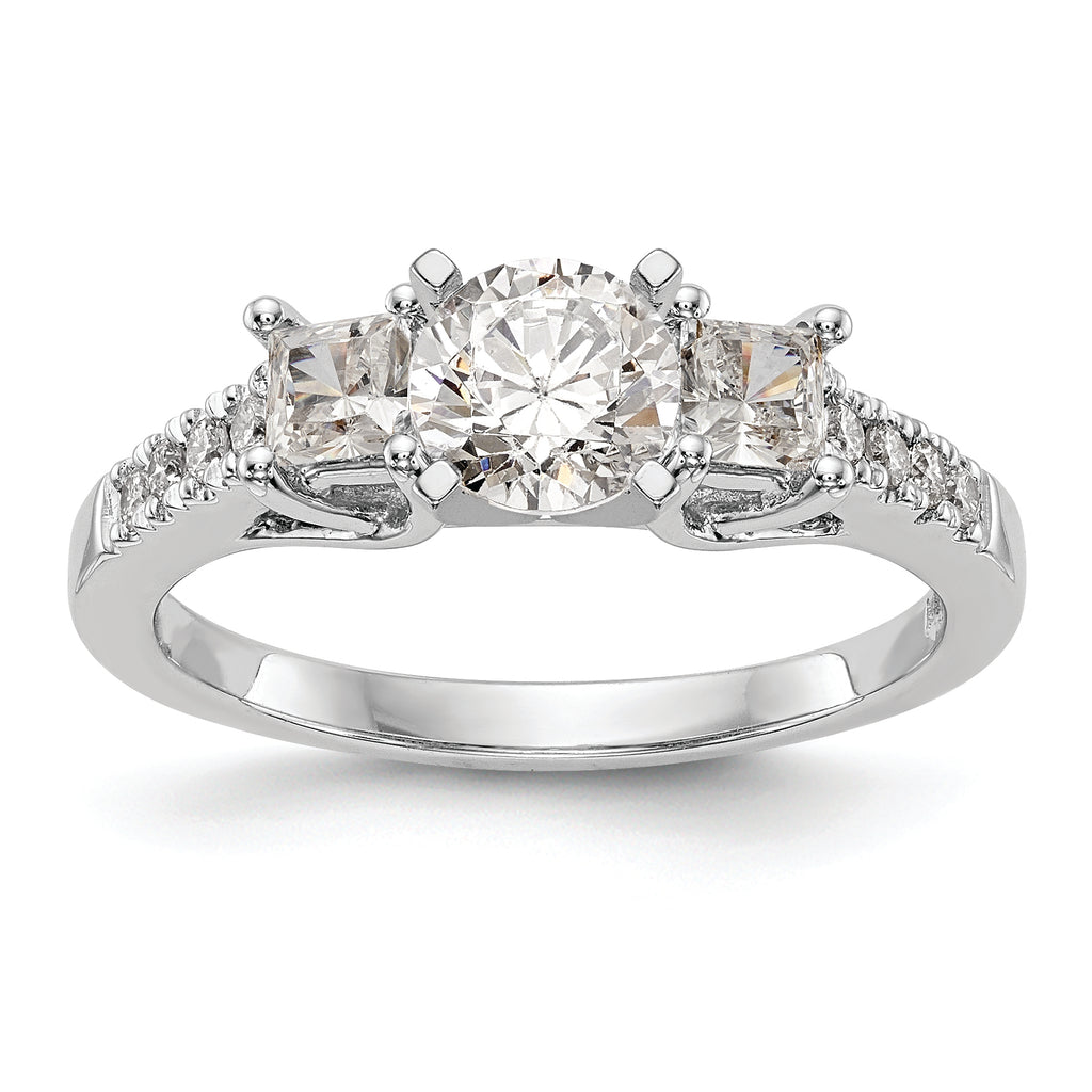 14K White Gold 3-Stone Plus Peg Set Center Princess Diamond Semi-mount Engagement Ring