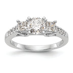 14K White Gold 3-Stone Plus Peg Set Center Princess Diamond Semi-mount Engagement Ring