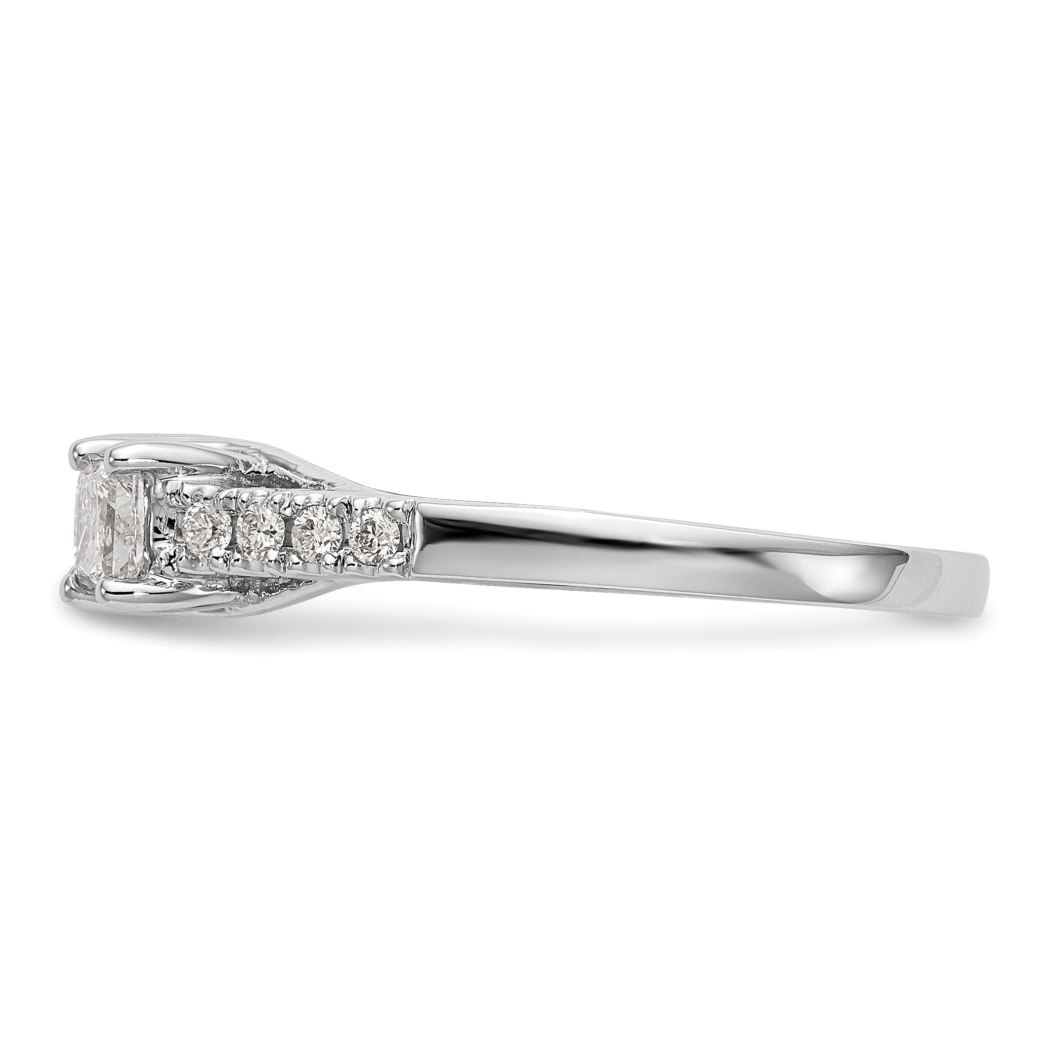 14K White Gold 3-Stone Plus Peg Set Center Princess Diamond Semi-mount Engagement Ring - 7
