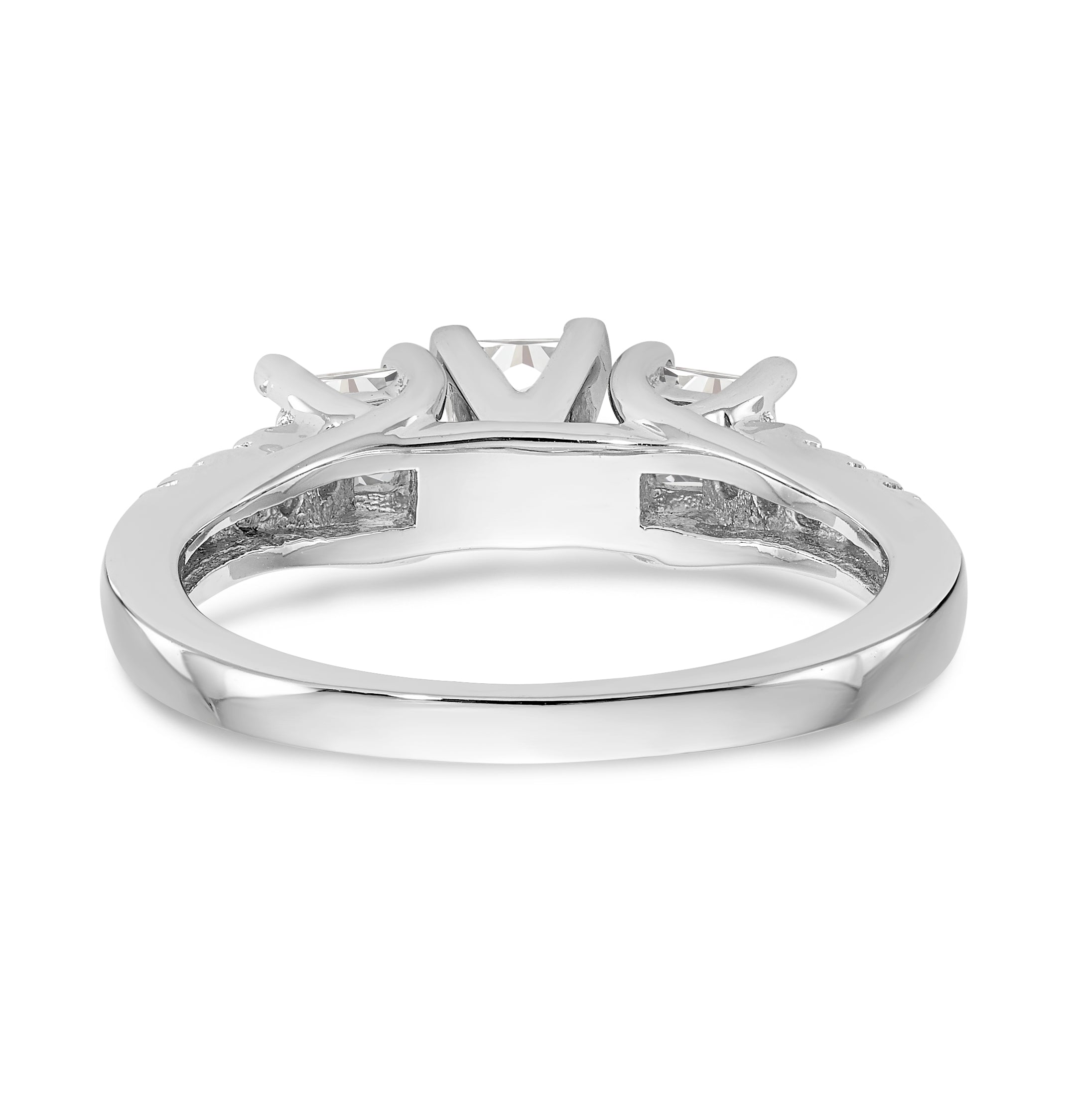 14K White Gold 3-Stone Plus Peg Set Center Princess Diamond Semi-mount Engagement Ring - 7