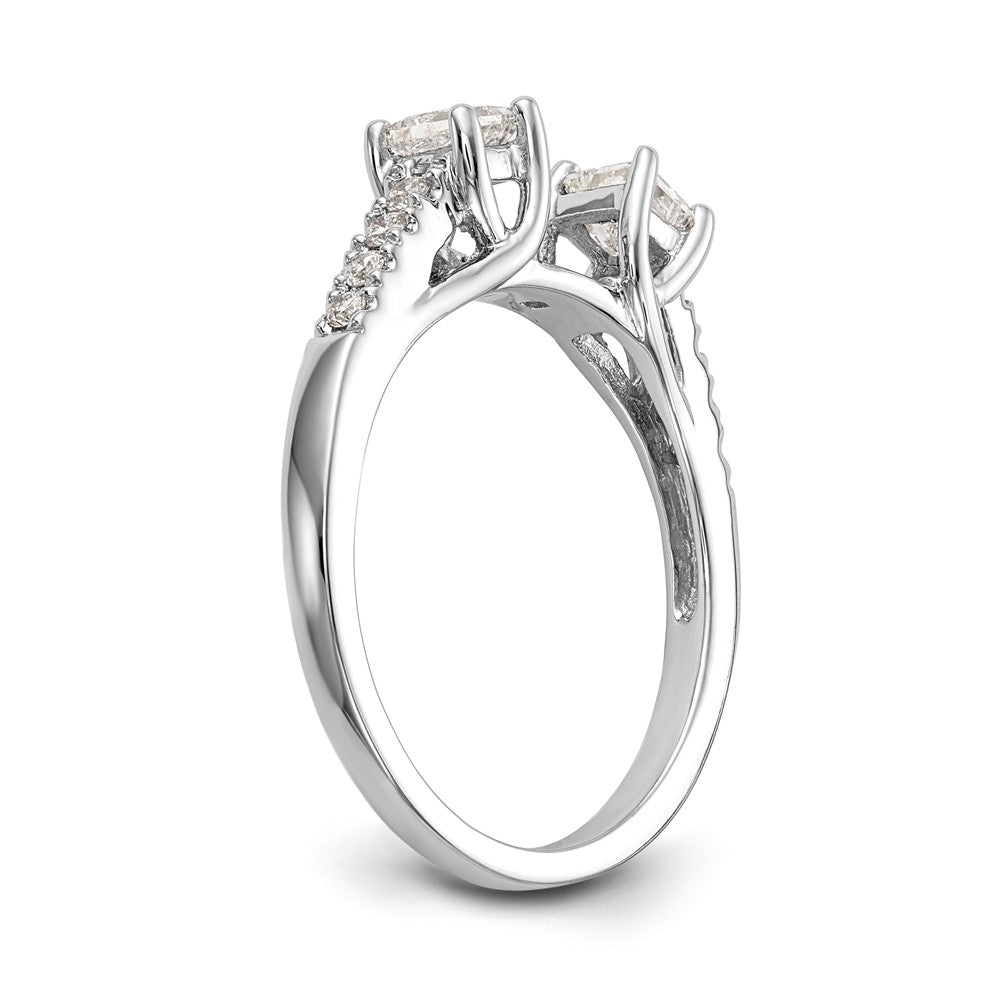 14K White Gold 3-Stone Plus Peg Set Center Princess Diamond Semi-mount Engagement Ring - 7
