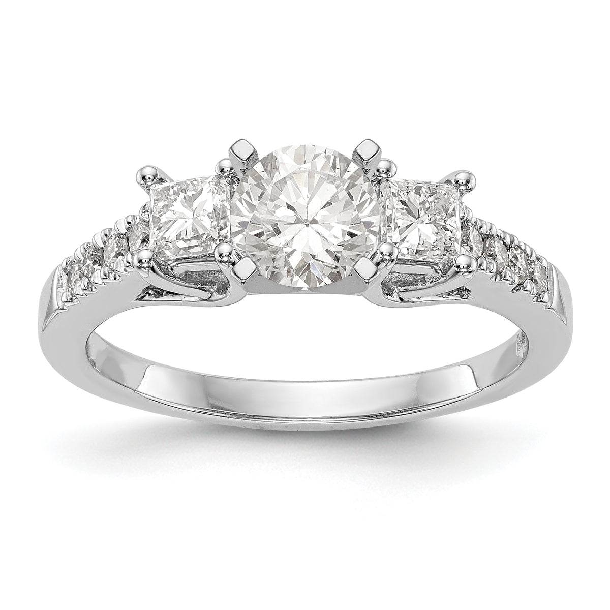 14K White Gold 3-Stone Plus Peg Set Center Princess Diamond Semi-mount Engagement Ring - 7