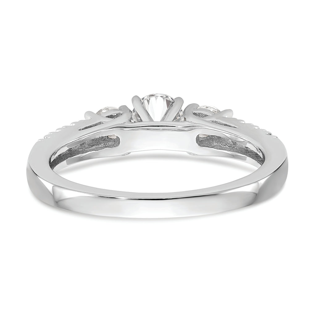 14K White Gold 3-Stone Plus Peg Set Center Diamond Semi-mount Engagement Ring