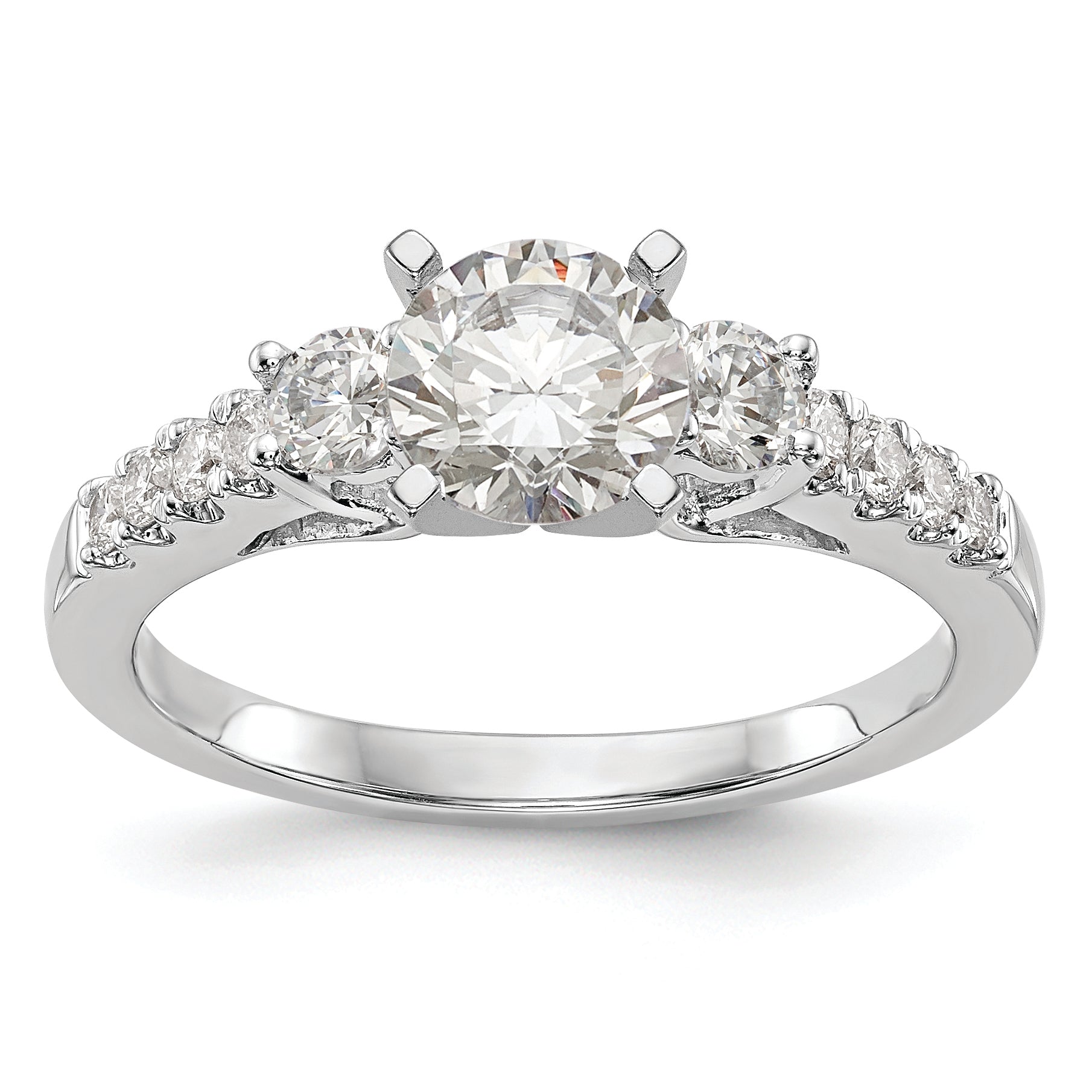 14K White Gold 3-Stone Plus Peg Set Center Diamond Semi-mount Engagement Ring Main image