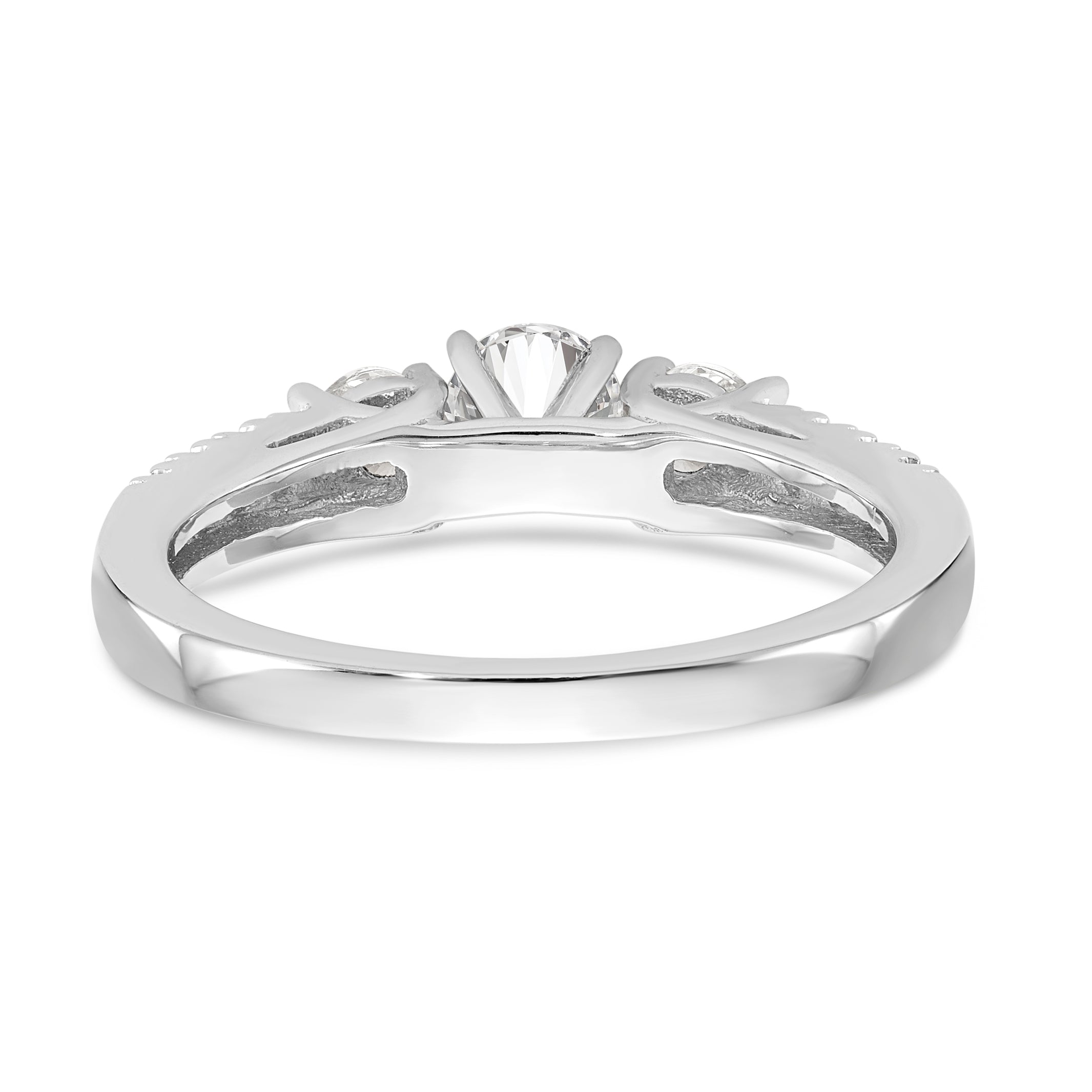 14K White Gold 3-Stone Plus Peg Set Center Diamond Semi-mount Engagement Ring - 7