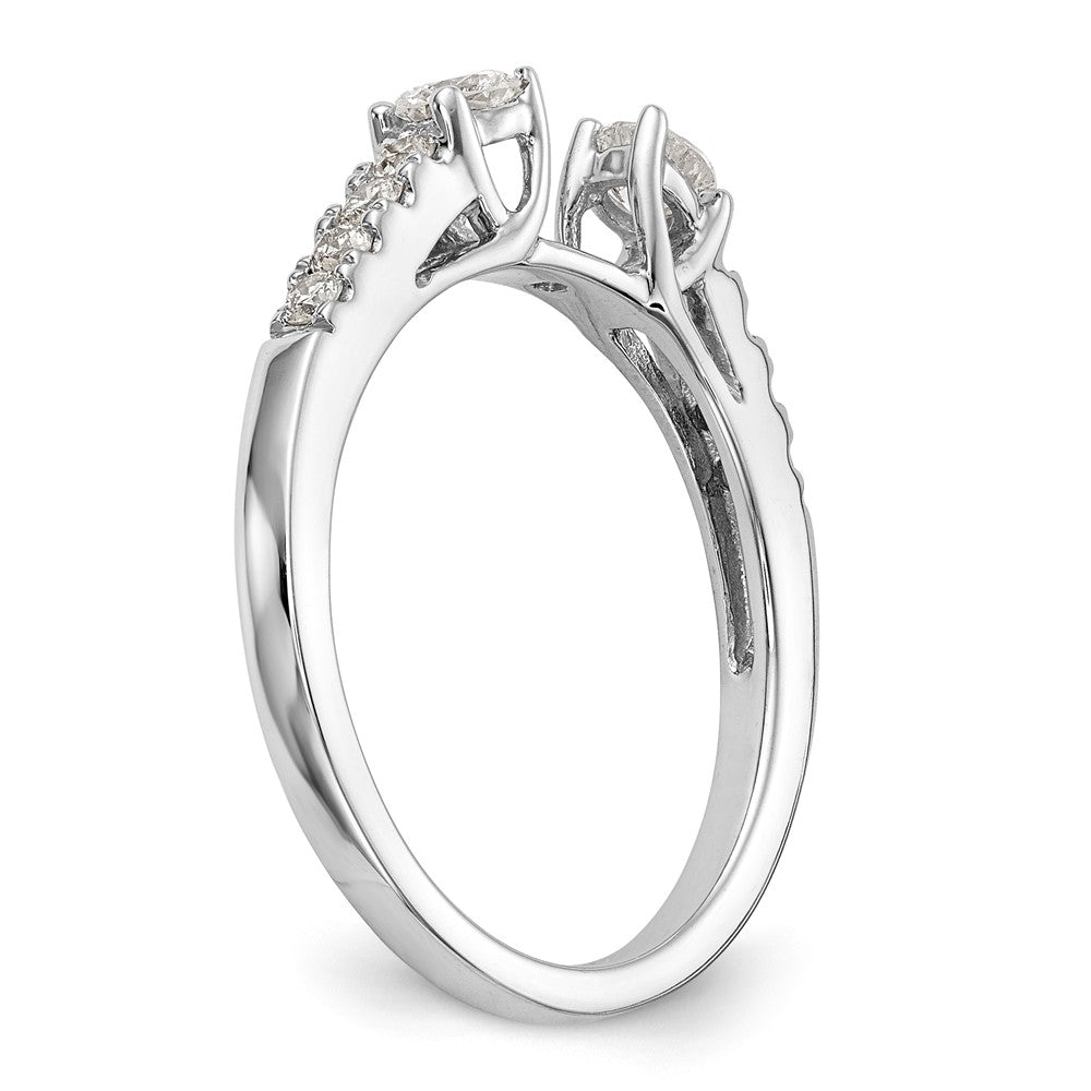 14K White Gold 3-Stone Plus Peg Set Center Diamond Semi-mount Engagement Ring - 7