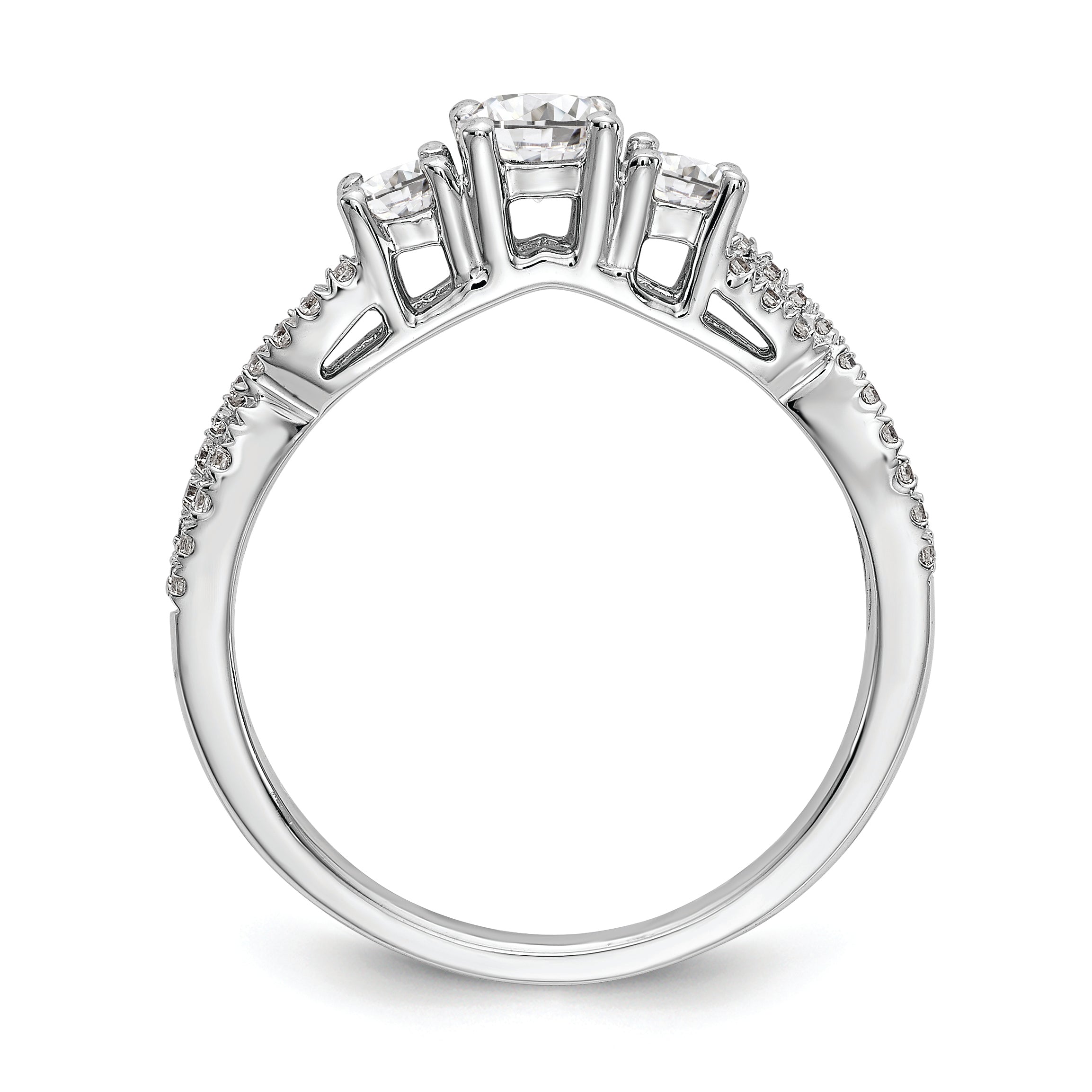 14K White Gold 3-Stone Plus (Holds 4.5mm Round Center) Diamond Semi-Mount Engagement Ring Secondary image