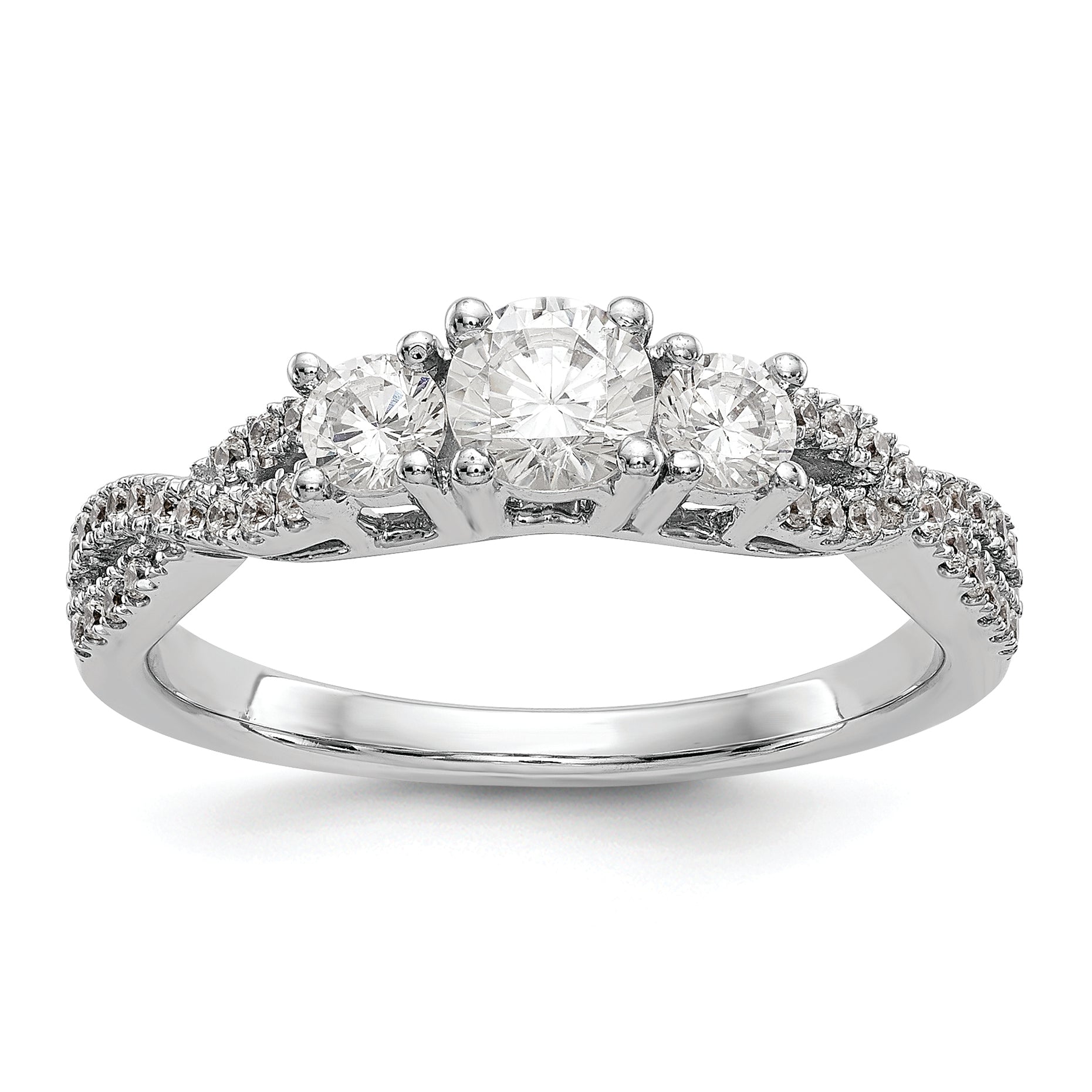 14K White Gold 3-Stone Plus (Holds 4.5mm Round Center) Diamond Semi-Mount Engagement Ring Main image