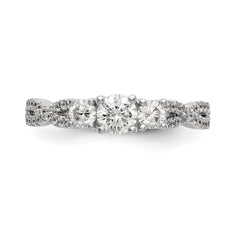 14K White Gold 3-Stone Plus (Holds 4.5mm Round Center) Diamond Semi-Mount Engagement Ring - 7