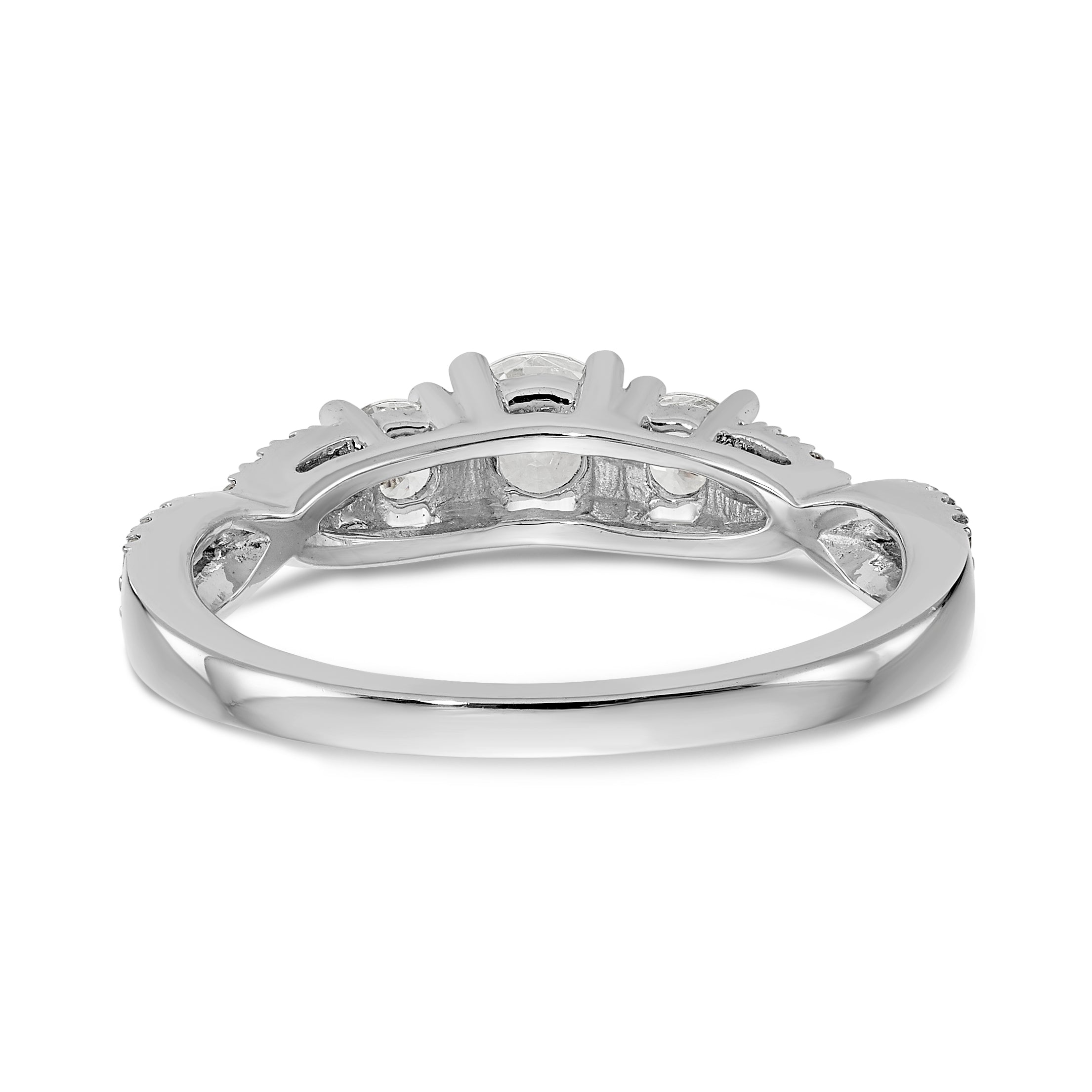 14K White Gold 3-Stone Plus (Holds 4.5mm Round Center) Diamond Semi-Mount Engagement Ring - 7