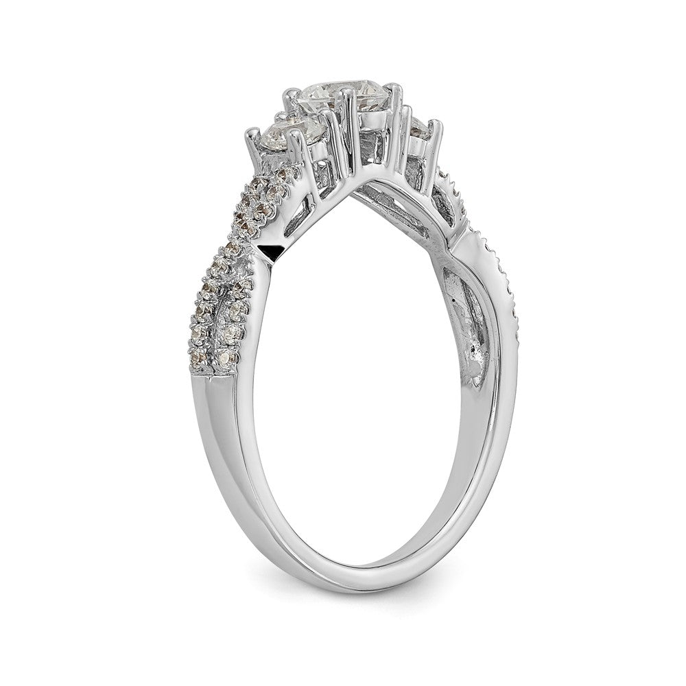 14K White Gold 3-Stone Plus (Holds 4.5mm Round Center) Diamond Semi-Mount Engagement Ring - 7