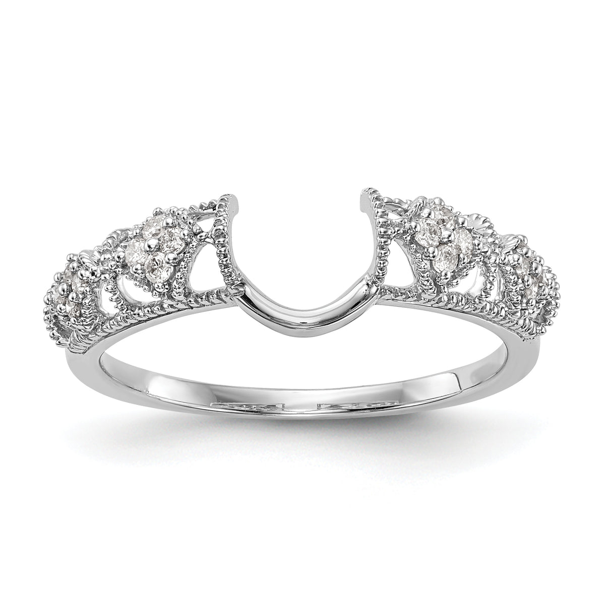14K White Gold Filigree 1/10 carat Diamond Complete Wrap Ring - 7
