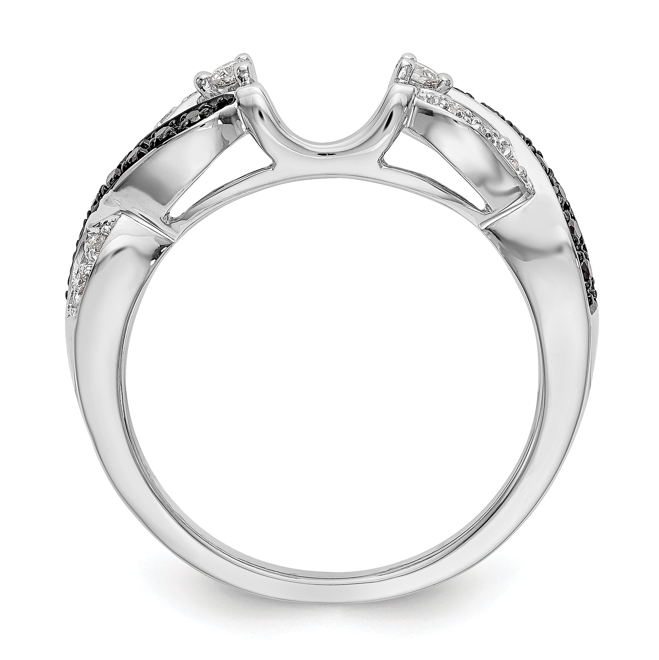 14K White Gold 1/5 carat Black and White Diamond Complete Wrap Ring