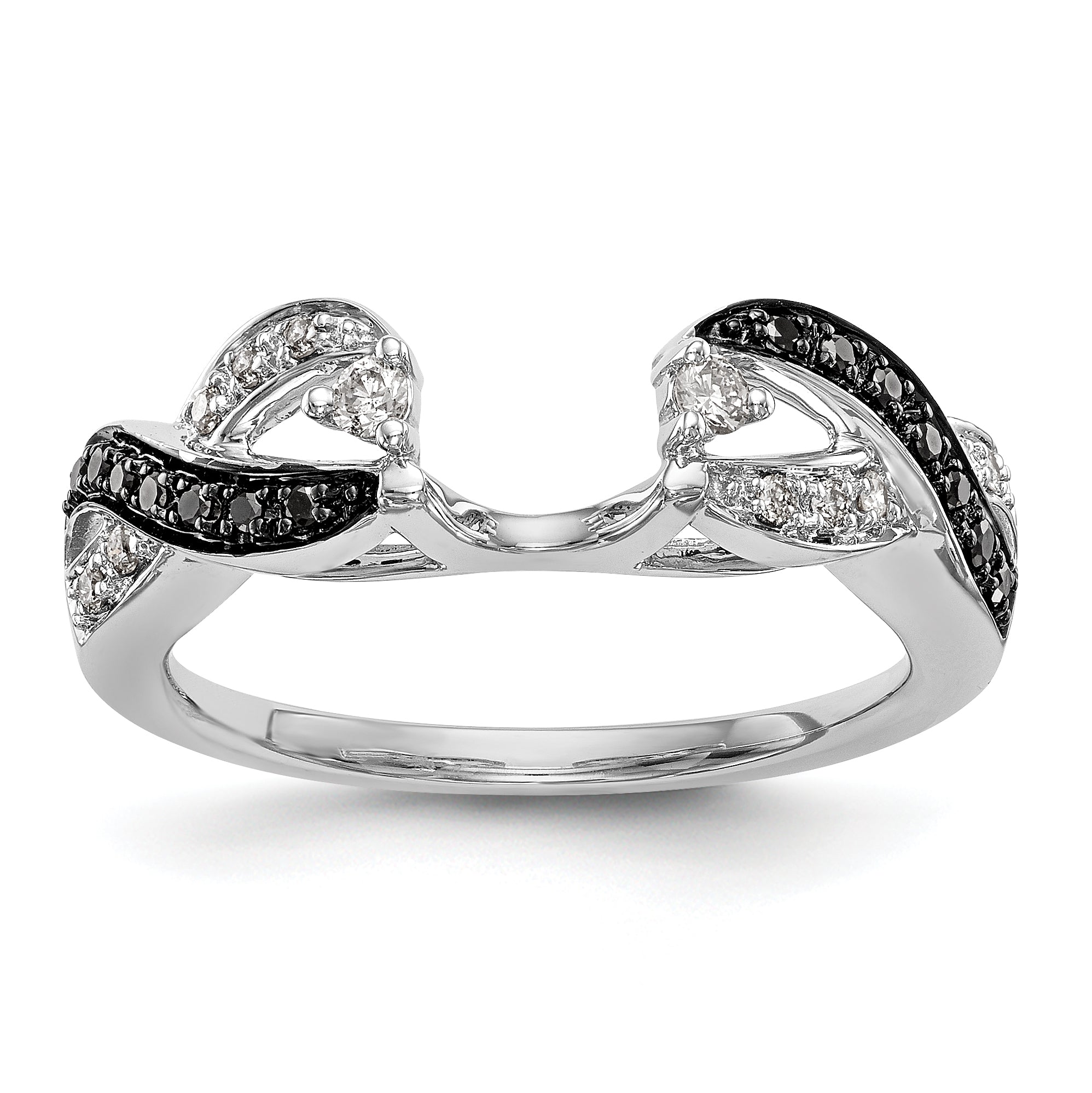 14K White Gold 1/5 carat Black and White Diamond Complete Wrap Ring