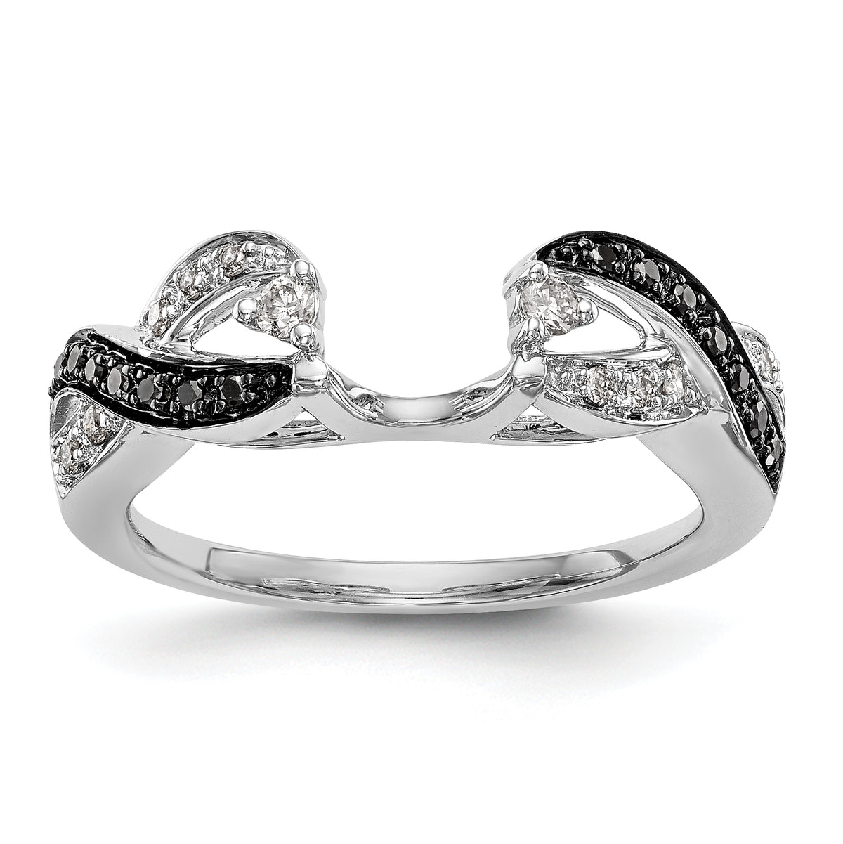 14K White Gold 1/5 carat Black and White Diamond Complete Wrap Ring