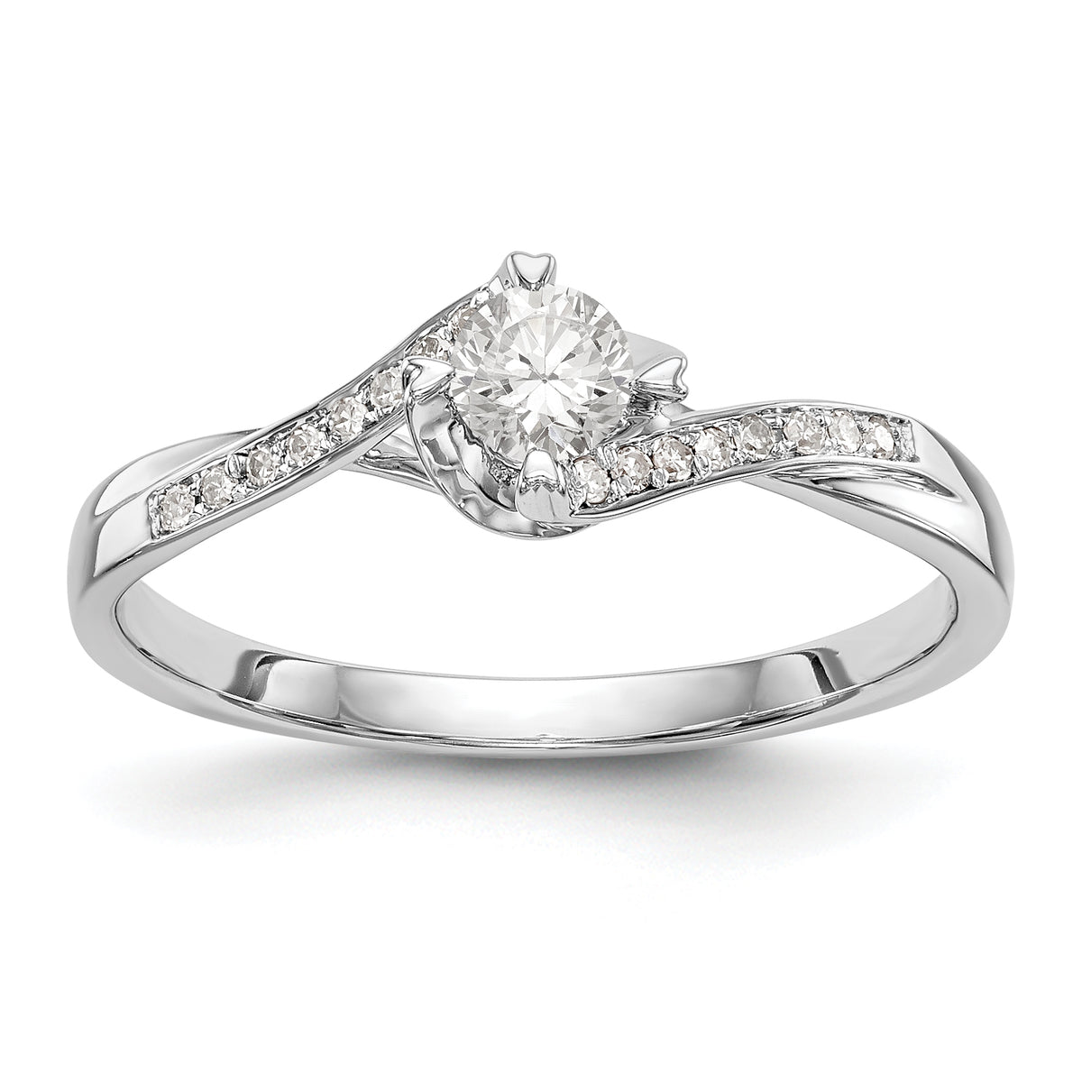 First Promise 14K White Gold Bypass (Holds 1/4 carat (4.1mm) Round Center) 1/20 carat Diamond Semi-Mount Promise/Engagement Ring