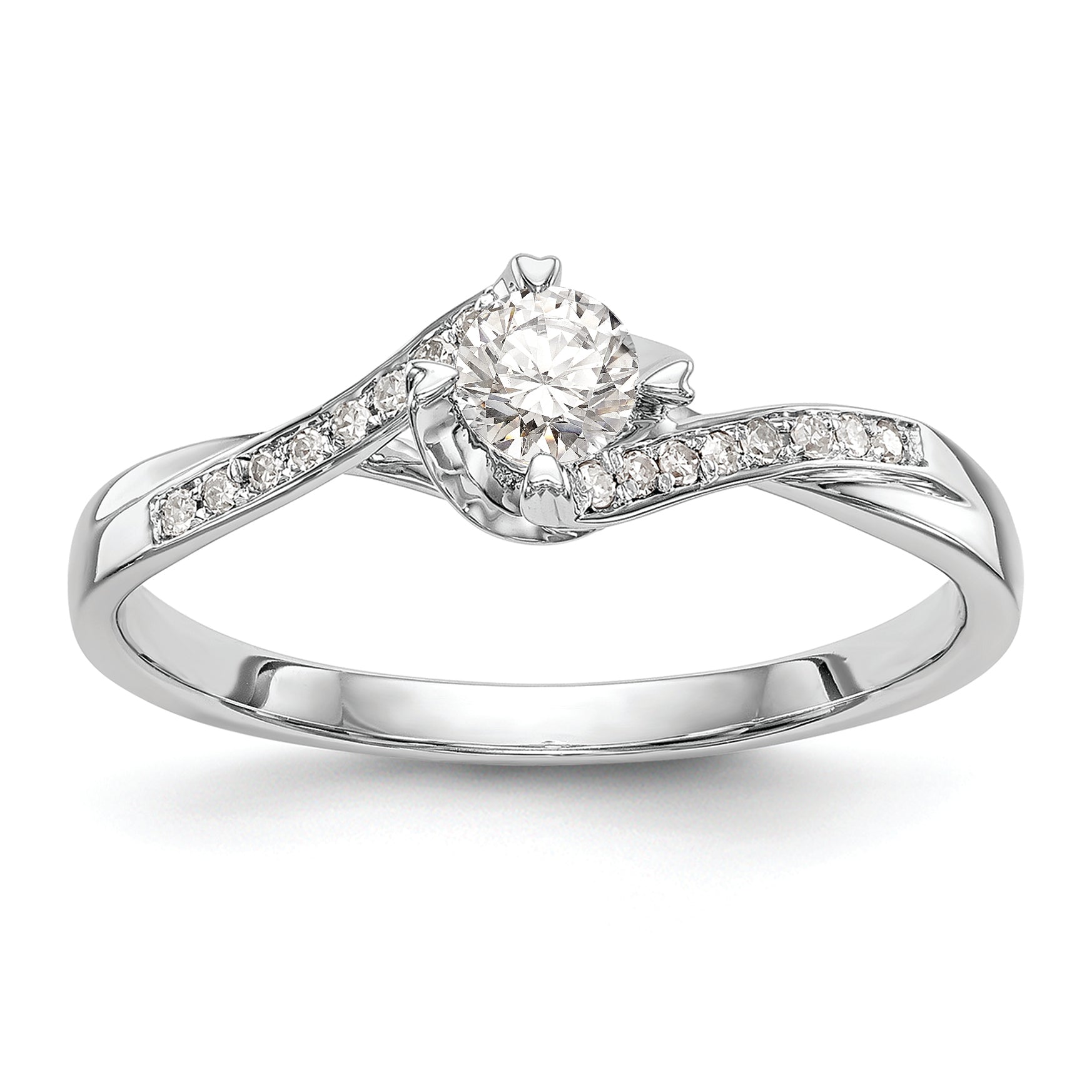 First Promise 14k White Gold Bypass (Holds 1/4 carat (4.1mm) Round Center) 1/20 carat Diamond Semi-Mount Promise/Engagement Ring Main image