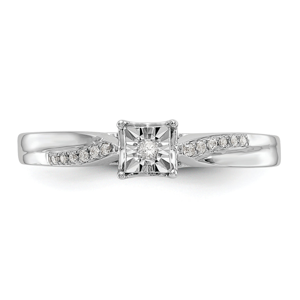 First Promise 14k White Gold Square Illusion 1/20 carat Round Diamond Complete Promise/Engagement Ring