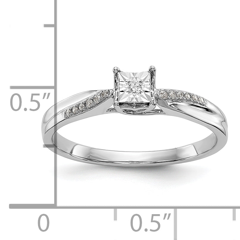 First Promise 14k White Gold Square Illusion 1/20 carat Round Diamond Complete Promise/Engagement Ring