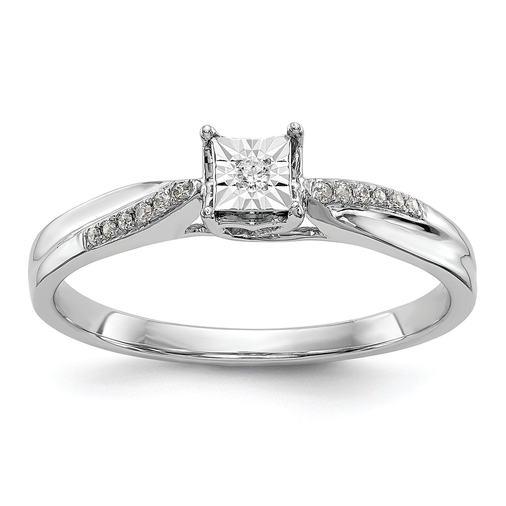 First Promise 14k White Gold Square Illusion 1/20 carat Round Diamond Complete Promise/Engagement Ring Main image
