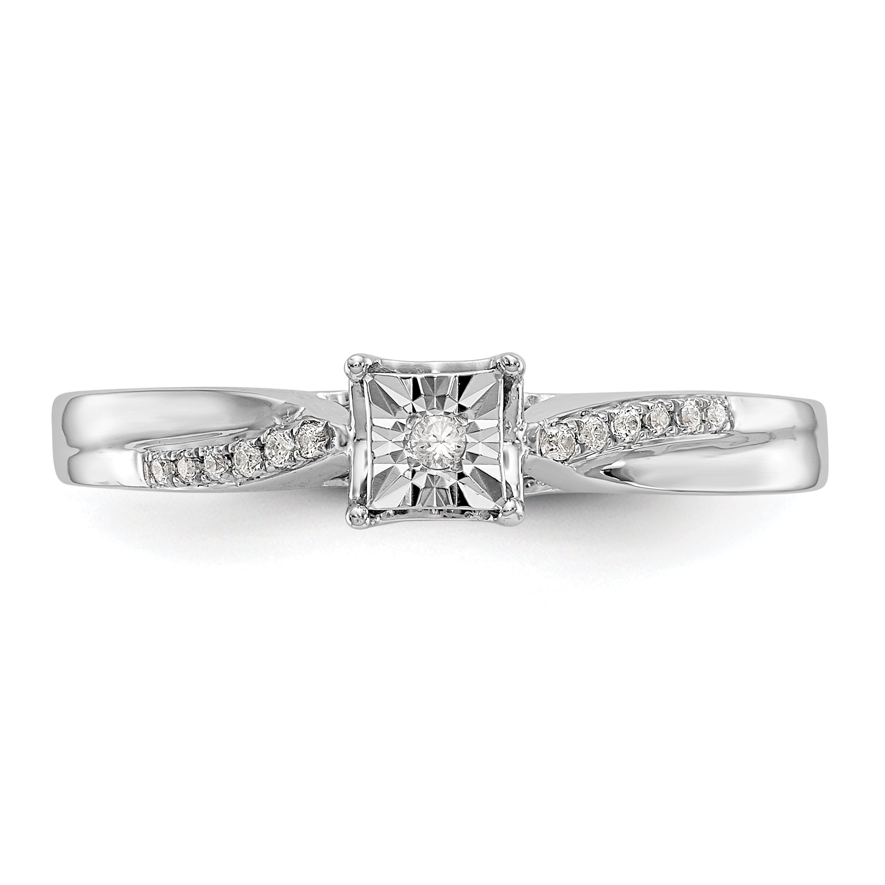 First Promise 14K White Gold Square Illusion 1/20 carat Round Diamond Complete Promise/Engagement Ring