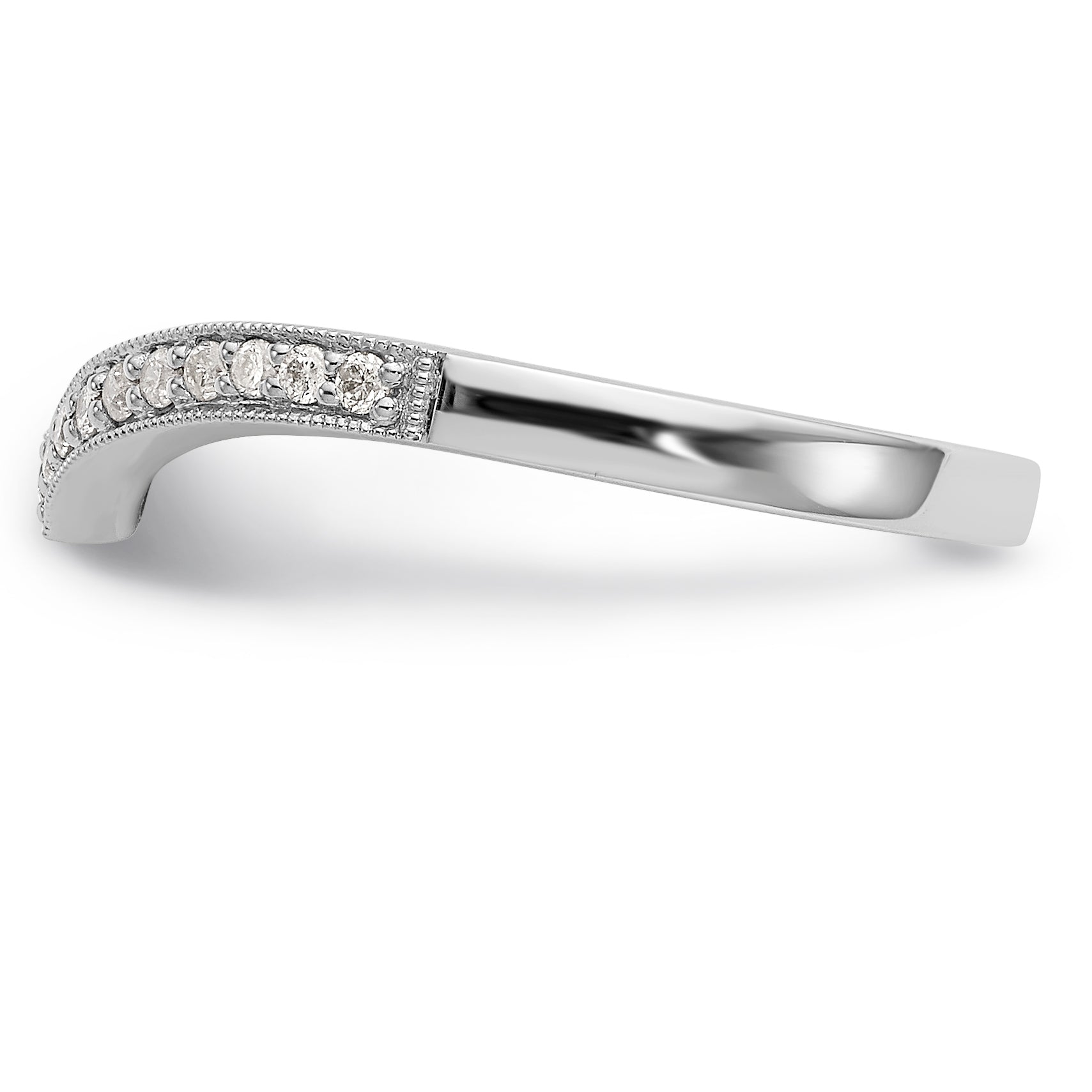 14K White Gold 1/8 carat Diamond Contoured Complete Wedding Band - 7