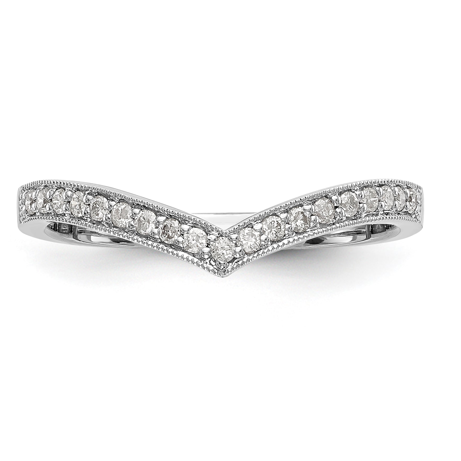 14K White Gold 1/8 carat Diamond Contoured Complete Wedding Band - 7