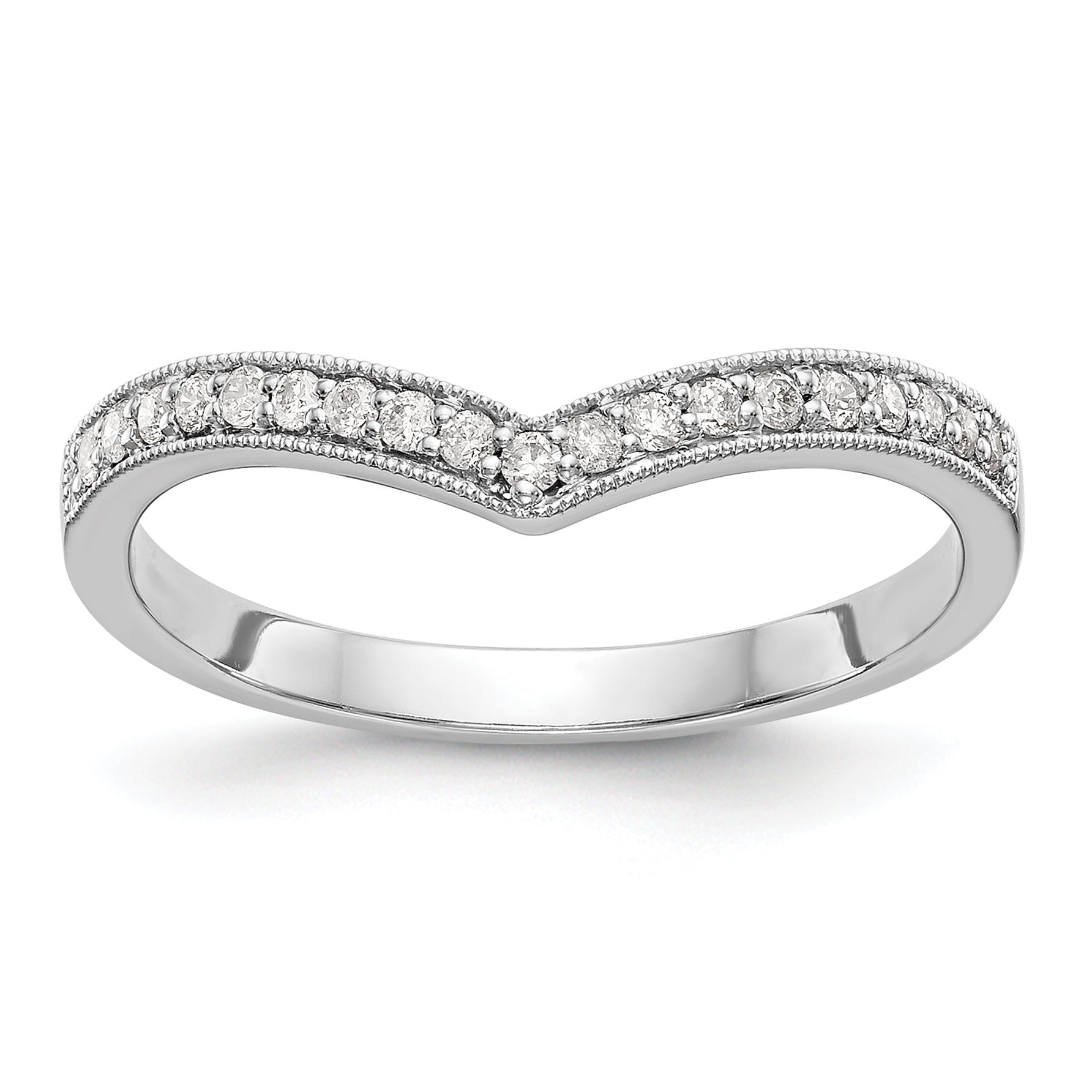14K White Gold 1/8 carat Diamond Contoured Complete Wedding Band Main image