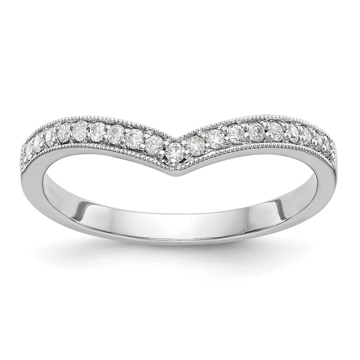 14K White Gold 1/8 carat Diamond Contoured Complete Wedding Band - 7