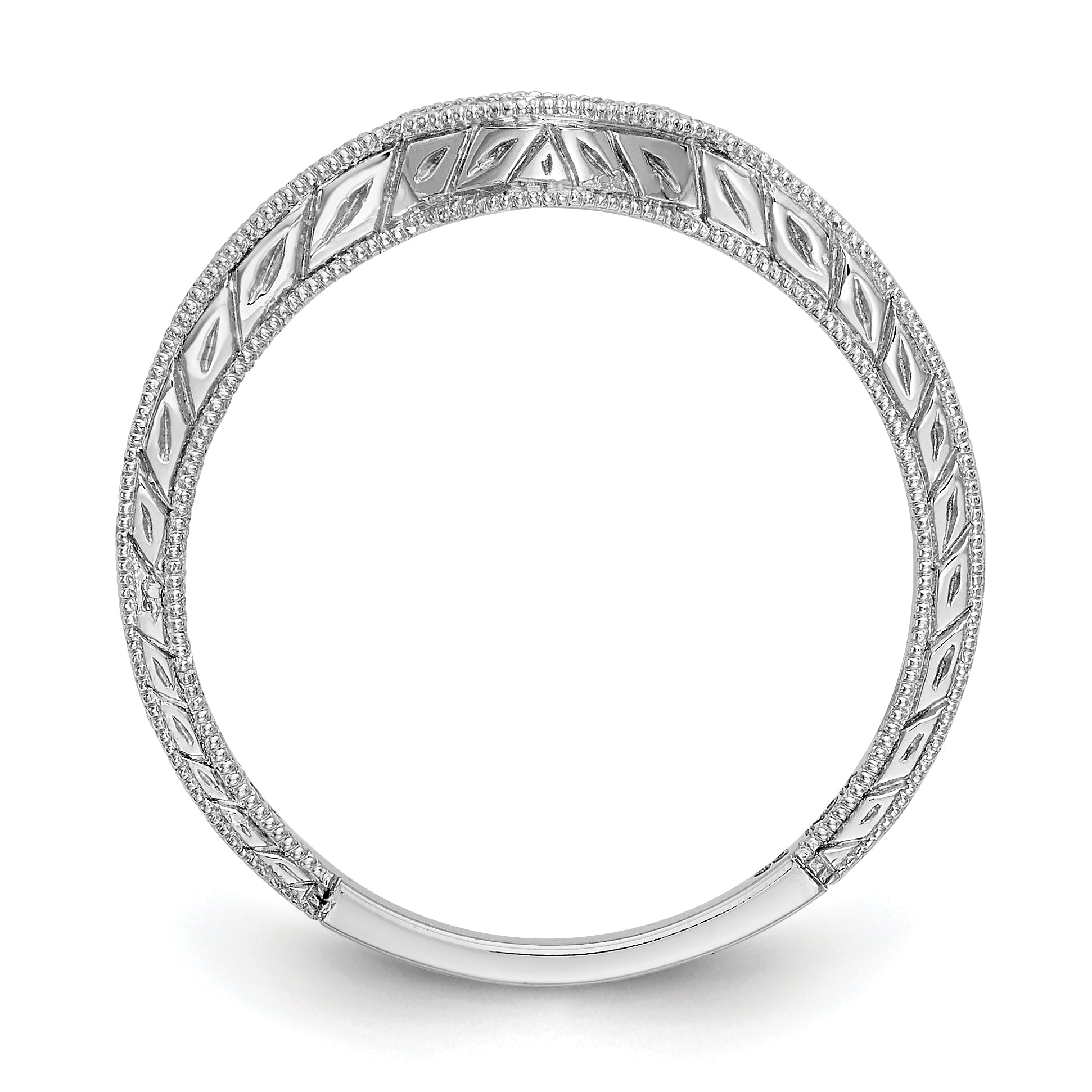 14K White Gold 1/8 carat Diamond Contoured Complete Wedding Band - 7